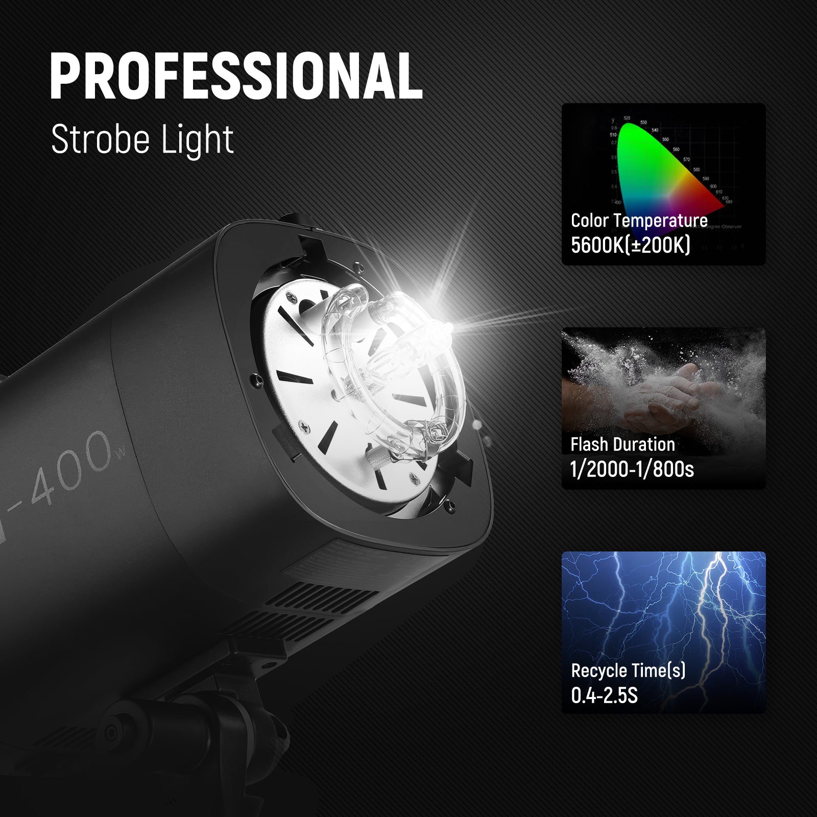 NEEWER 2 Pack S101-400W 400Ws Studio Monolight Flash Light Kit