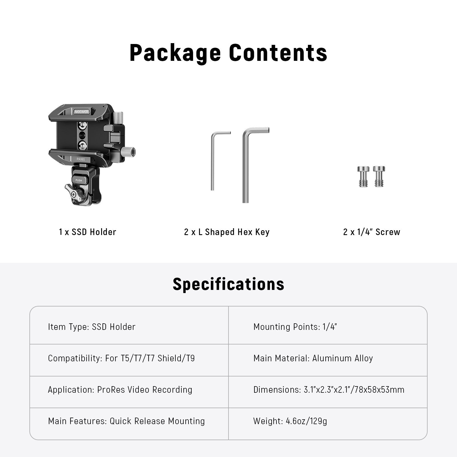 NEEWER PA065 40-65mm Quick Release SSD Holder for Phone Cage