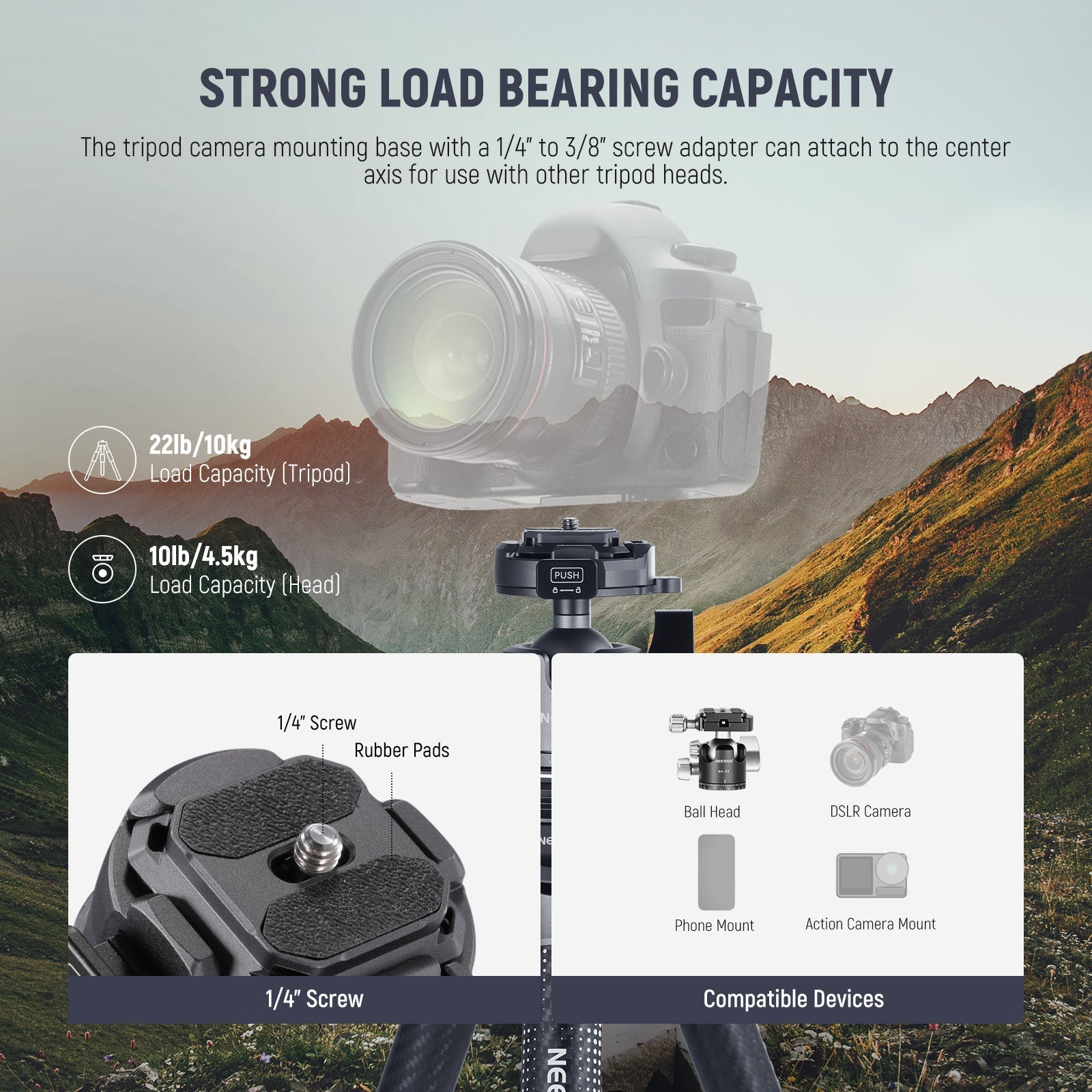 NEEWER LT34 62" Carbon Fiber Travel Tripod