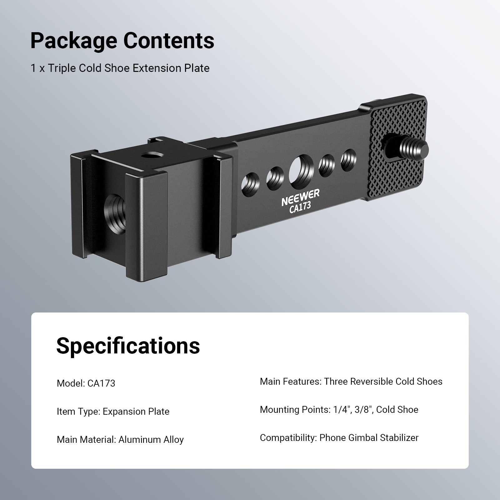 NEEWER CA173 Triple Cold Shoe Mount Plate