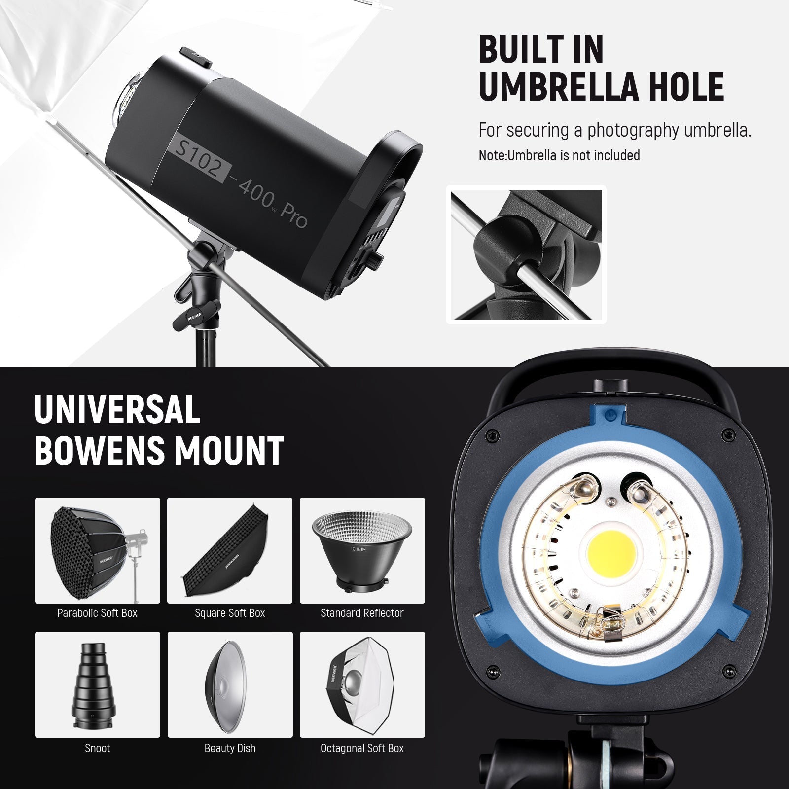 NEEWER 2 Pack S102-400W PRO 400Ws Studio Monolight Flash Light Kit