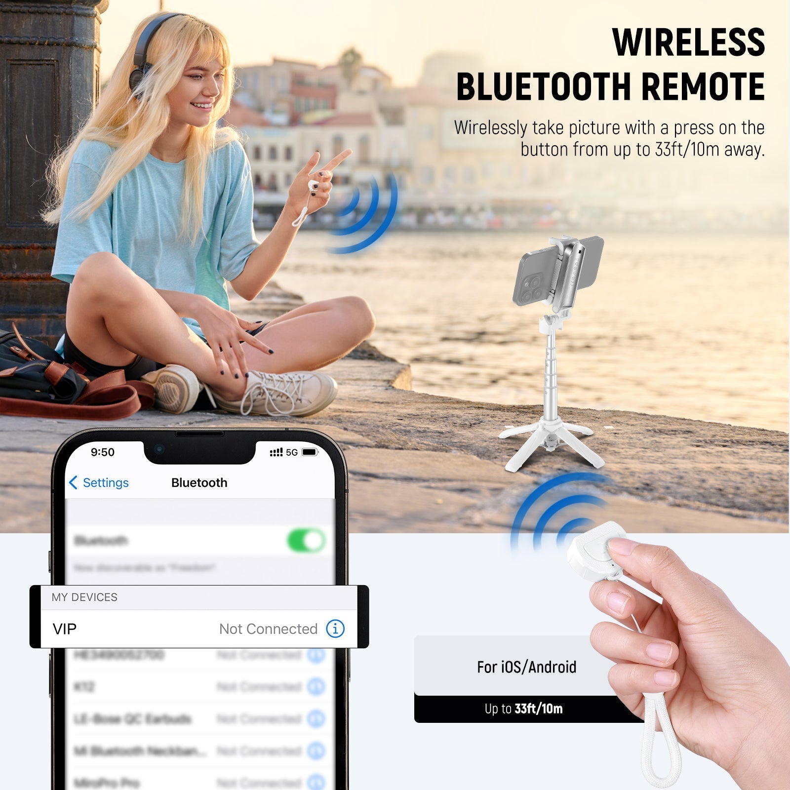 NEEWER P15 Foldable Selfie Stick Tripod with Bluetooth Remote Shutter