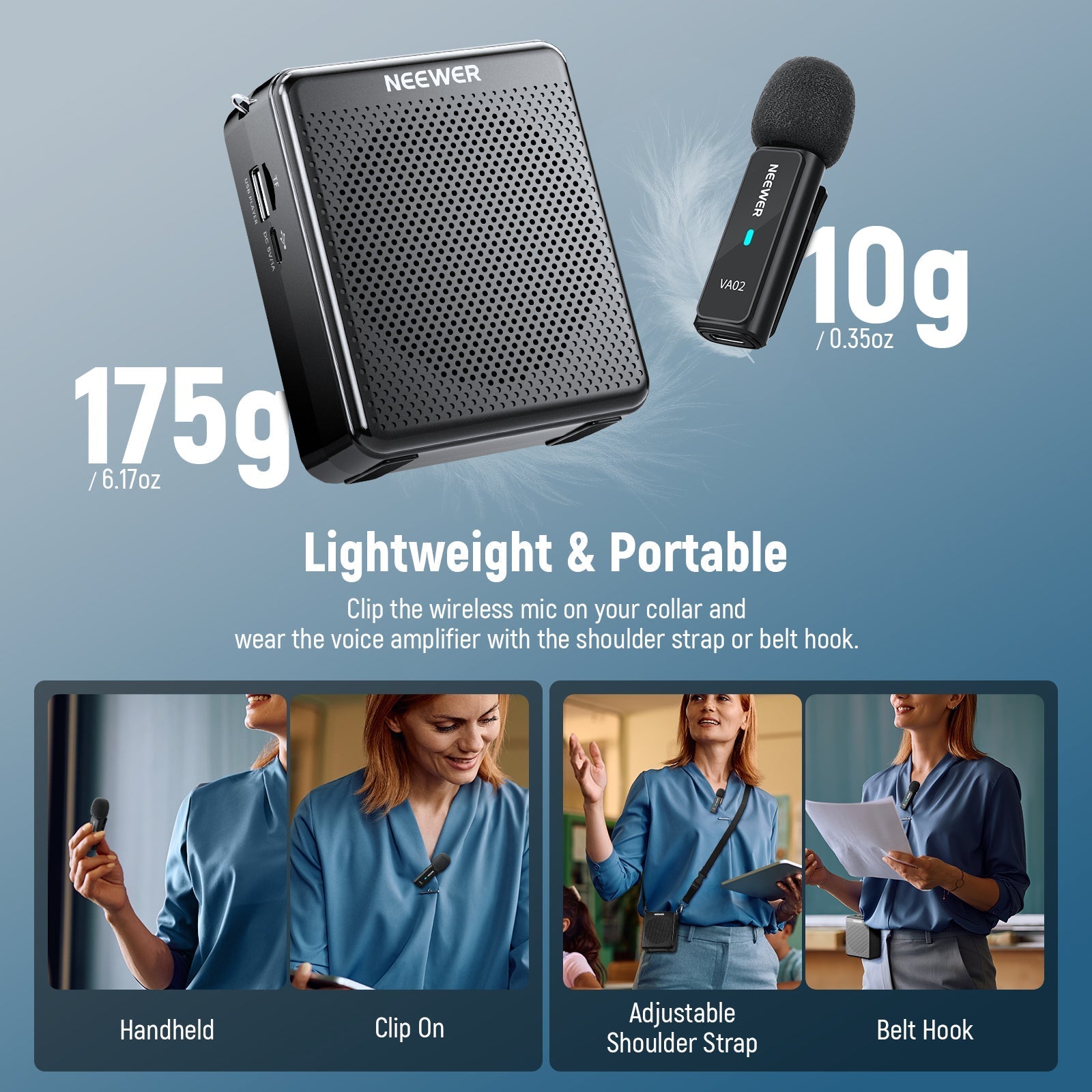 NEEWER VA02 Voice Amplifier with Wireless Microphone