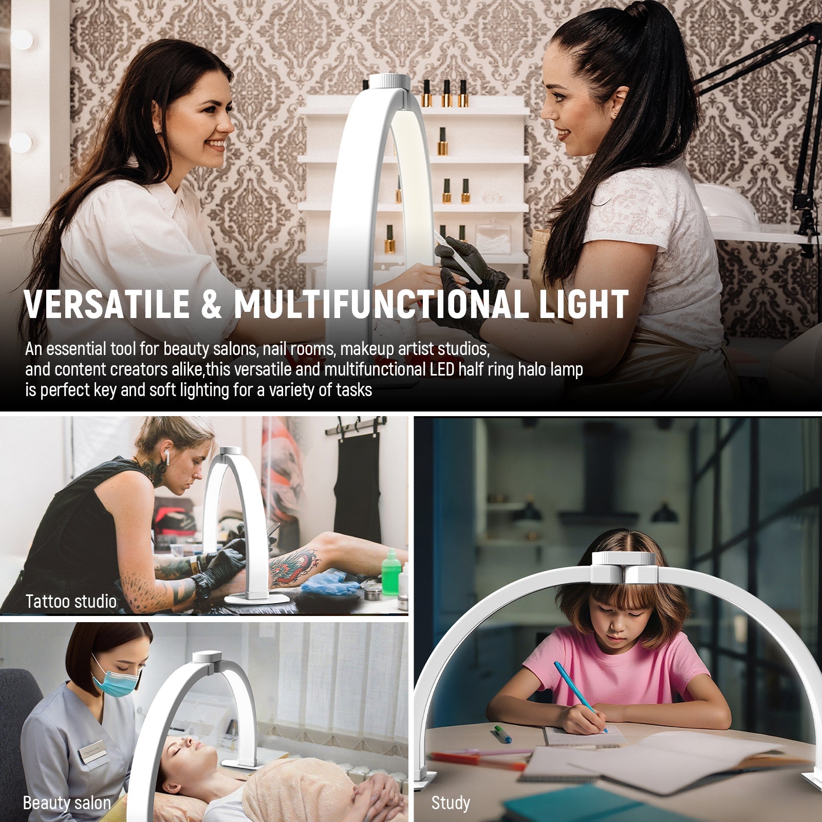 NEEWER BASICS HM04-D 28W 23" Foldable Nail Tech Table Arc Lamp