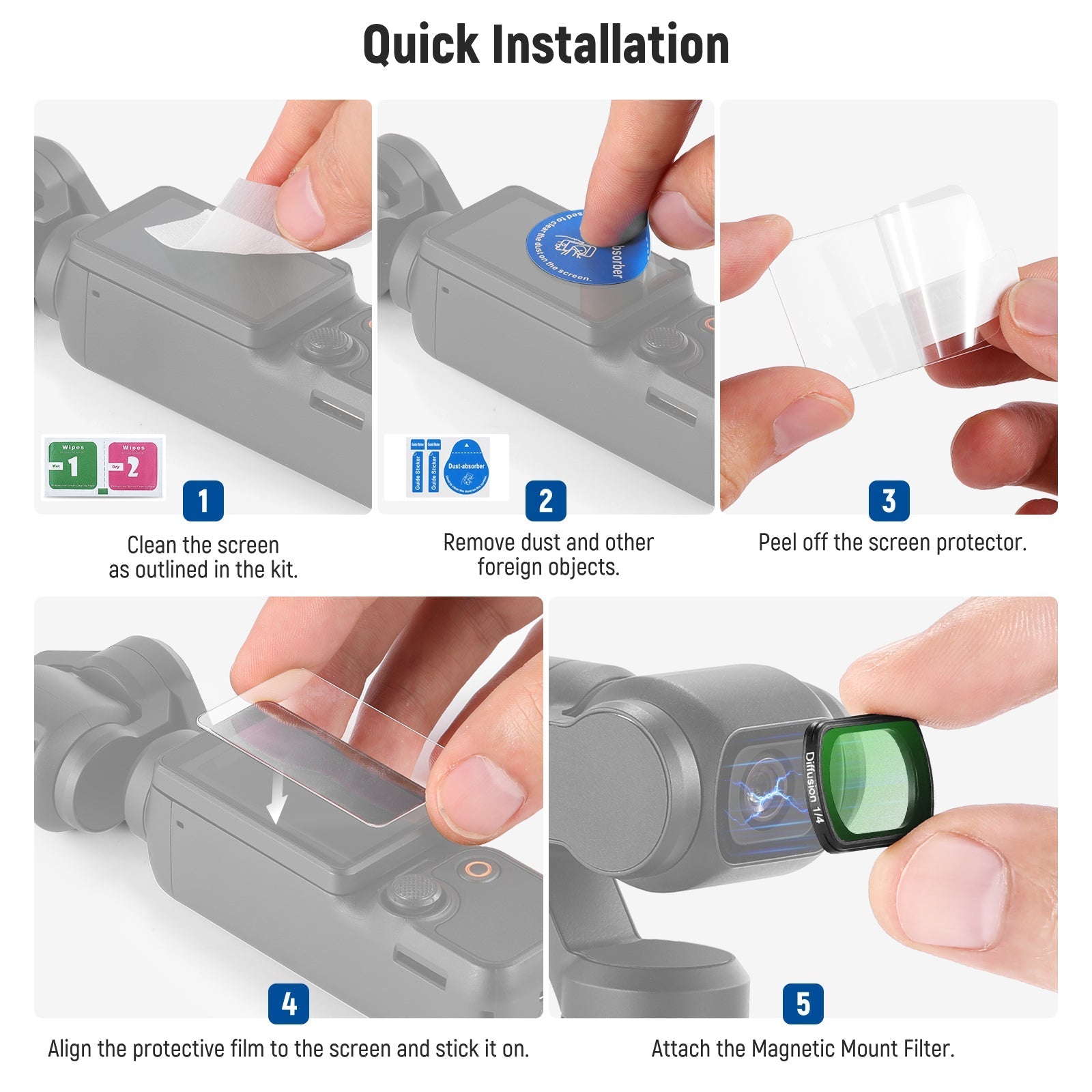 NEEWER FL-80 Magnetic Black Diffusion Filter for DJI Osmo Pocket 3 / Pocket 4 & Xtra Muse