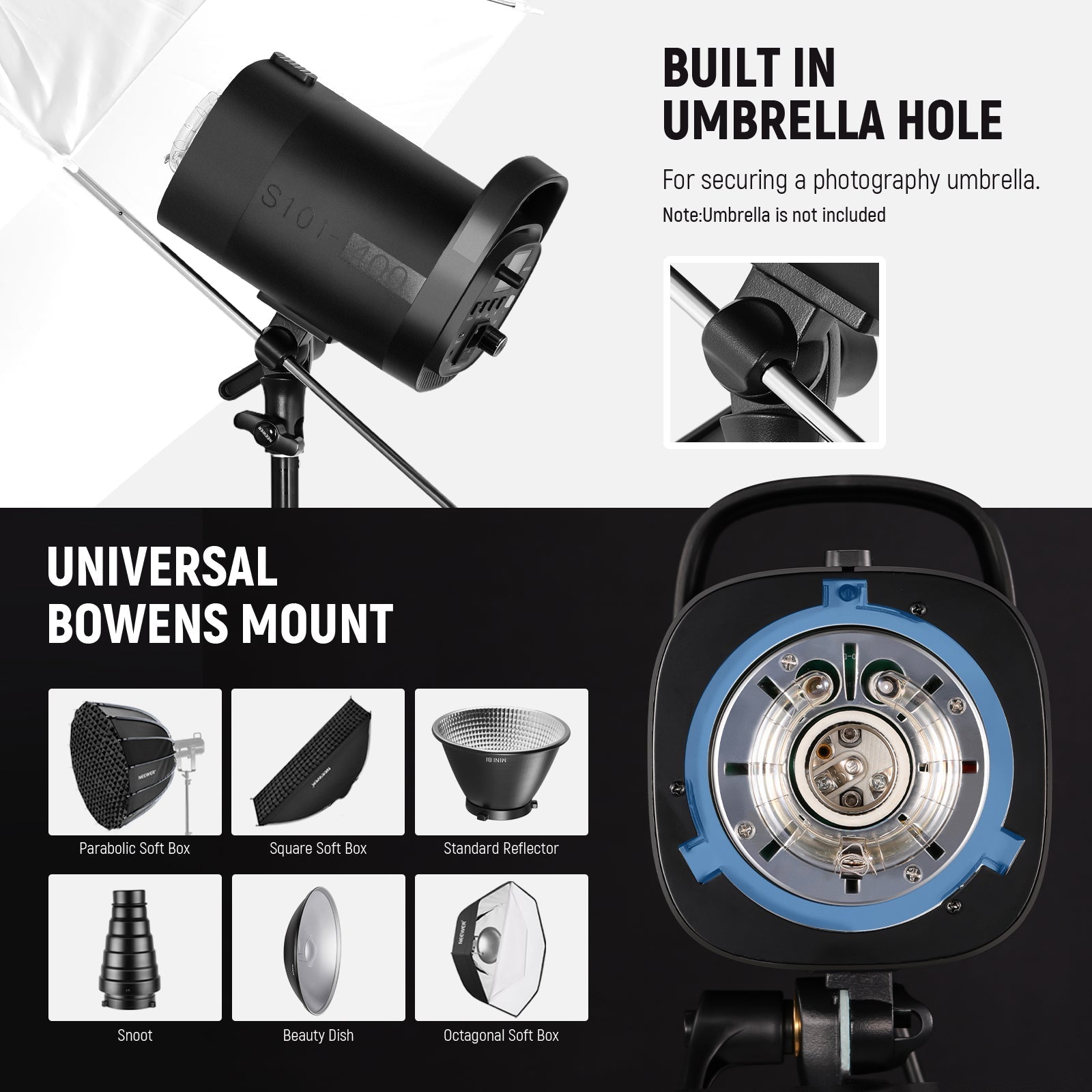 NEEWER 2 Pack S101-400W PRO 400Ws Studio Monolight Flash Light Kit