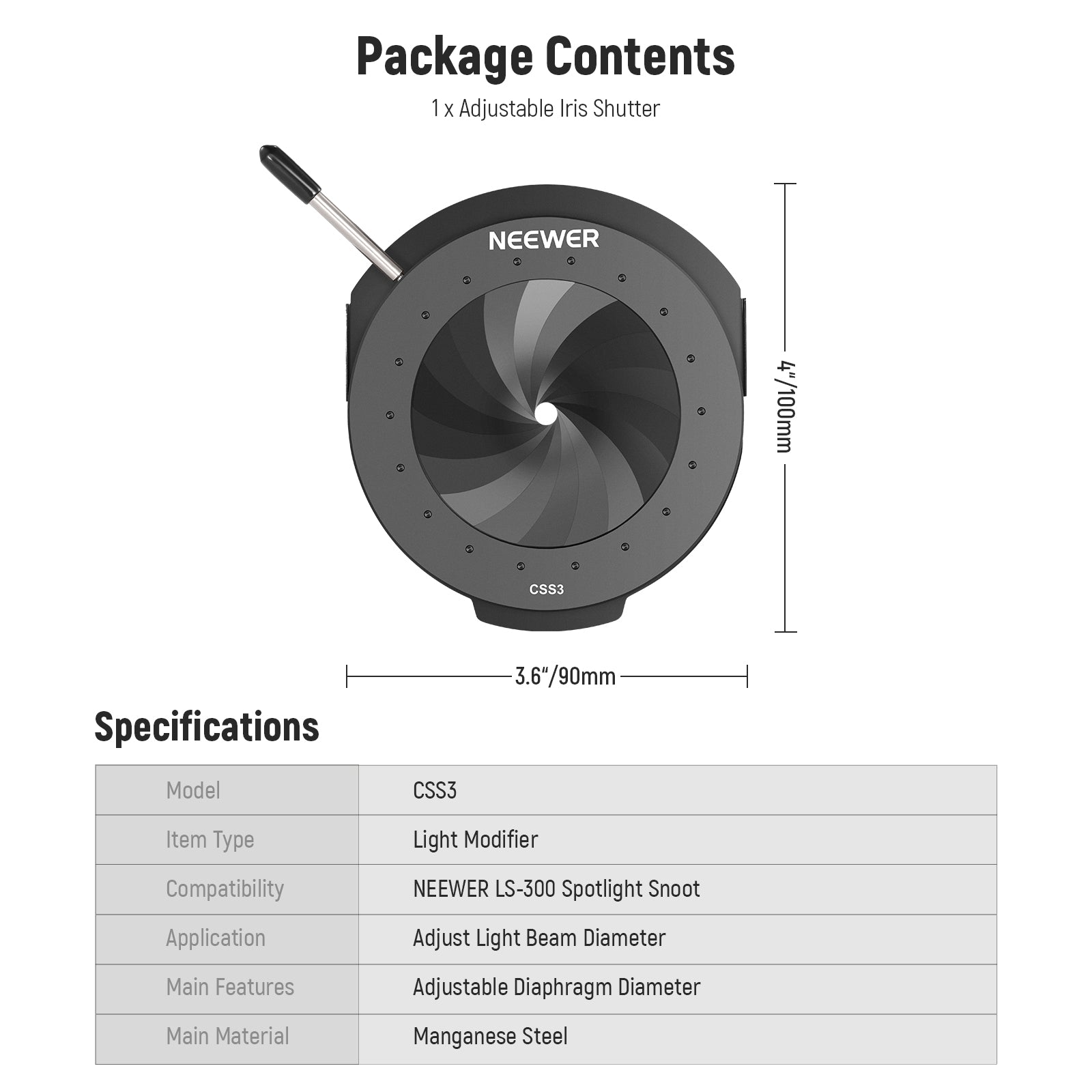 NEEWER CSS3 Spotlight Mount Iris for LS-300 Spotlight Snoot