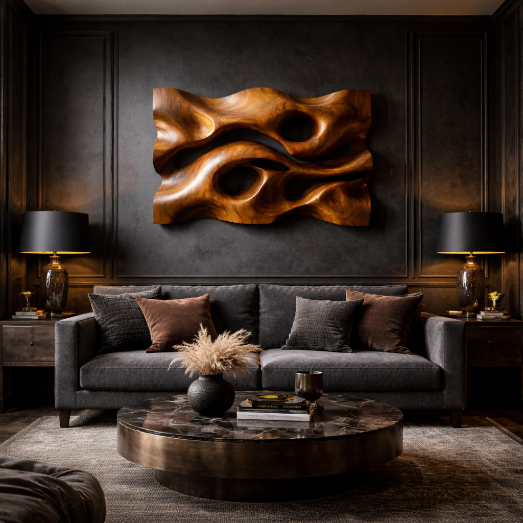 Sculpted Wave Solid Wood Wall Art Headboard Artistic Interior Accent