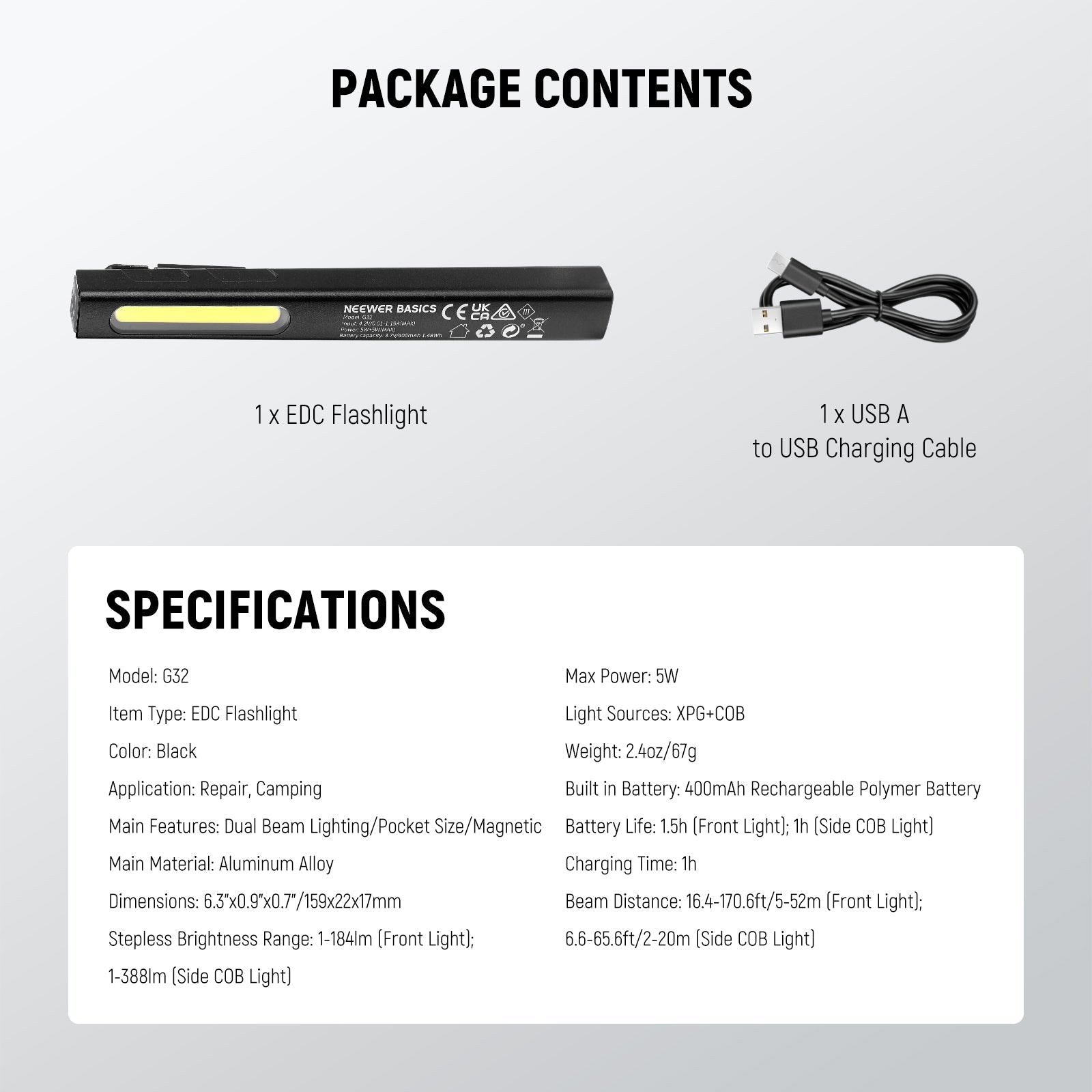 NEEWER BASICS G32 2 in 1 EDC Flashlight