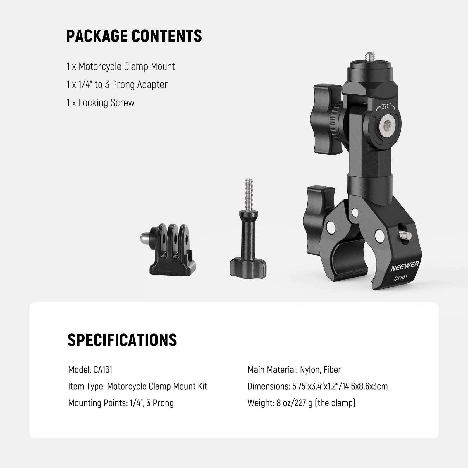 NEEWER CA161 Motorcycle Action Camera Clamp Mount