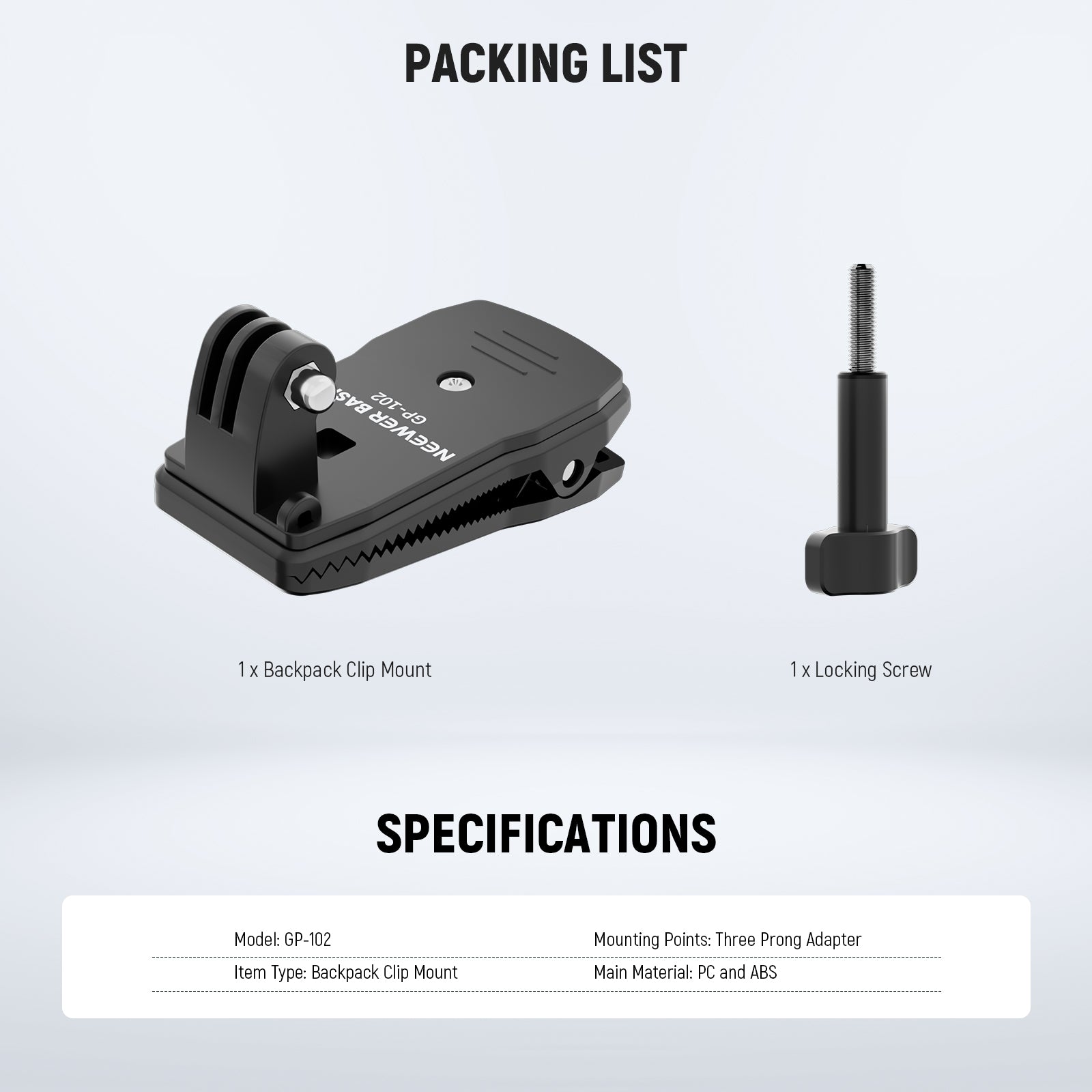 NEEWER BASICS GP-102 Backpack Strap Clip Mount for Action Camera