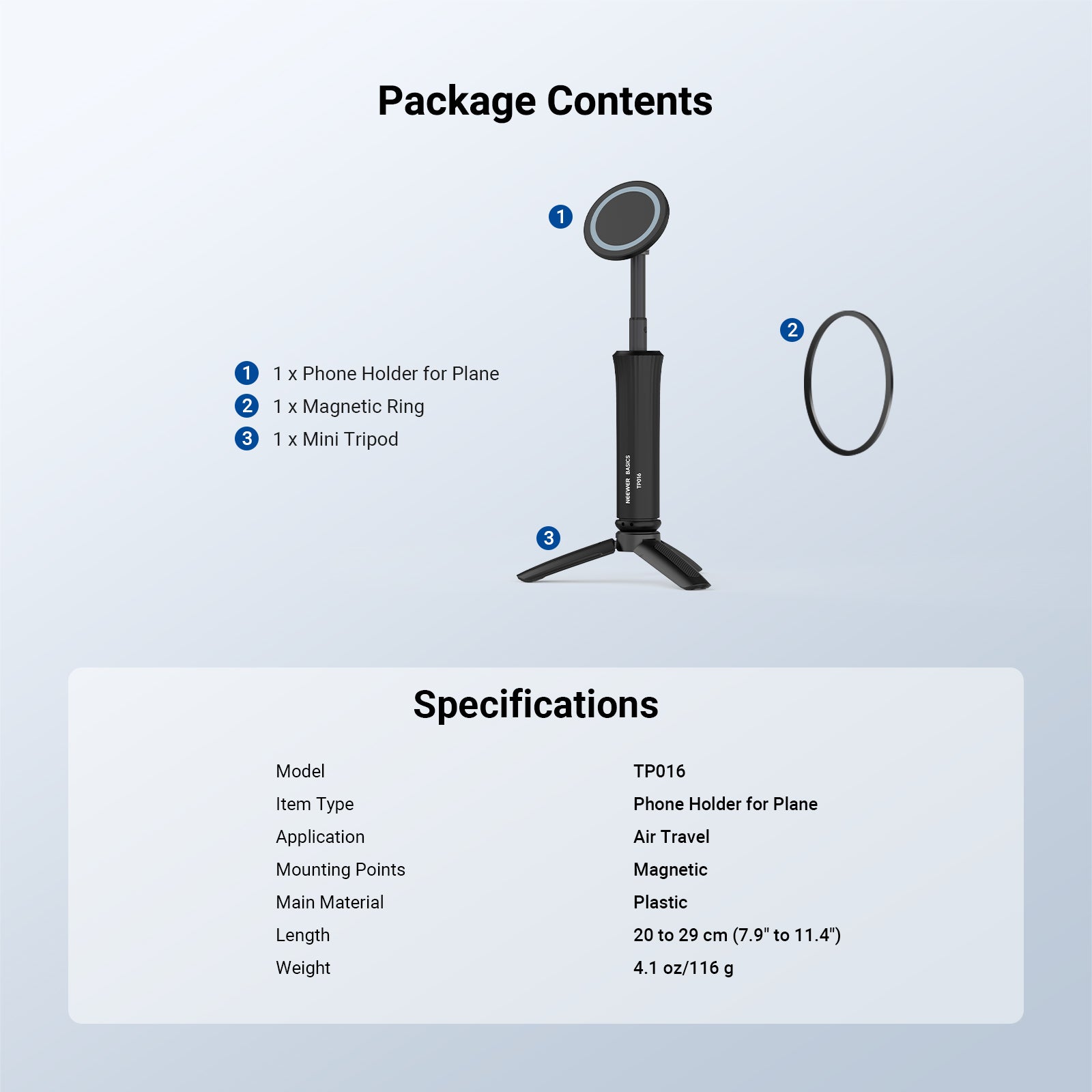NEEWER TP016 Magnetic Airplane Phone Holder with Mini Tripod