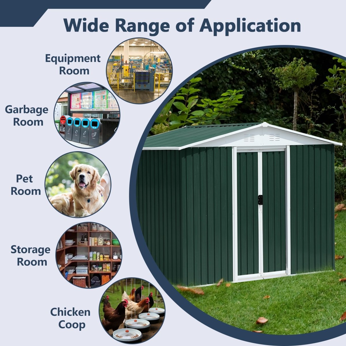 8x6FT Outdoor Metal Storage Shed | Green Galvanized Steel Garden Shed