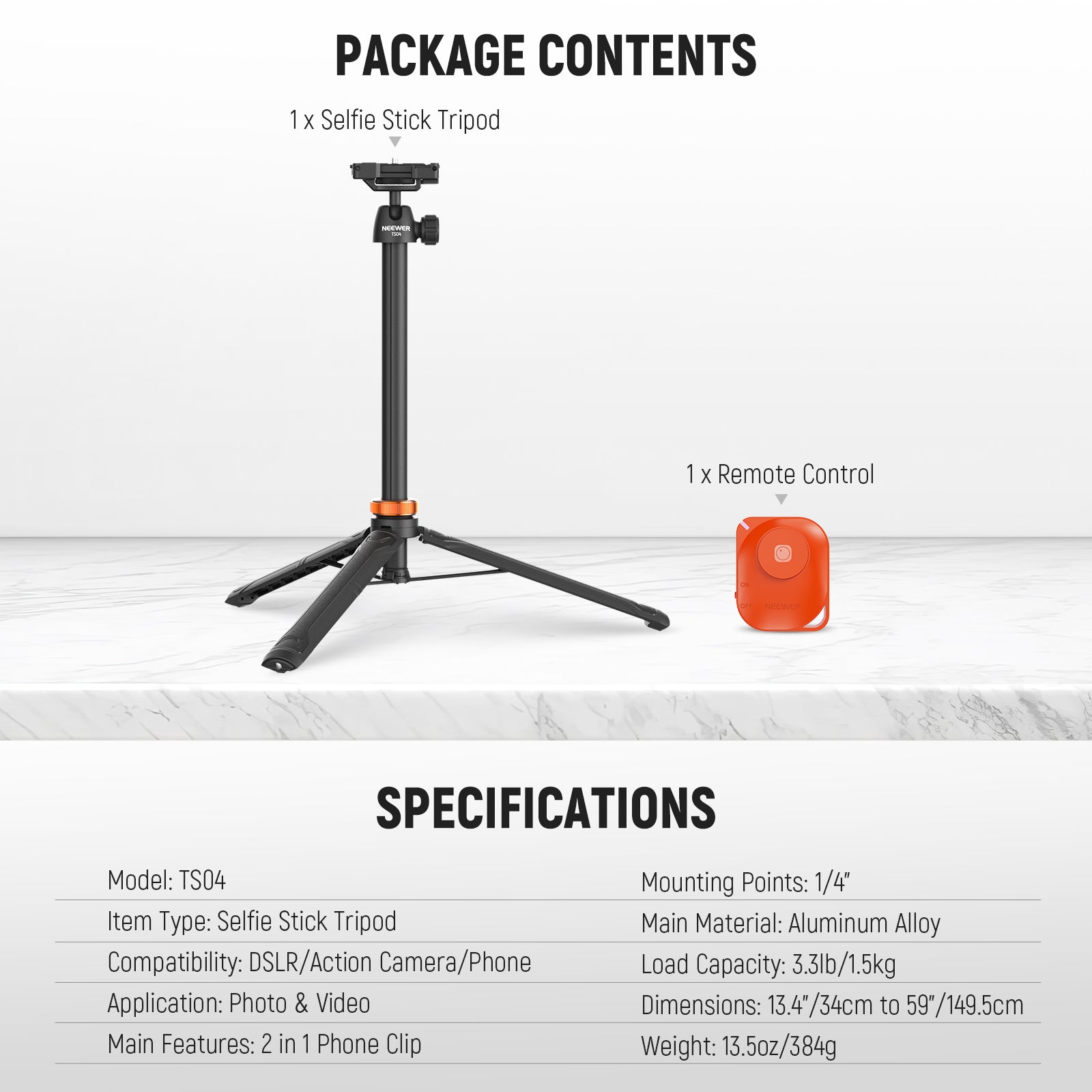 NEEWER BASICS TS04 59" Selfie Stick Tripod