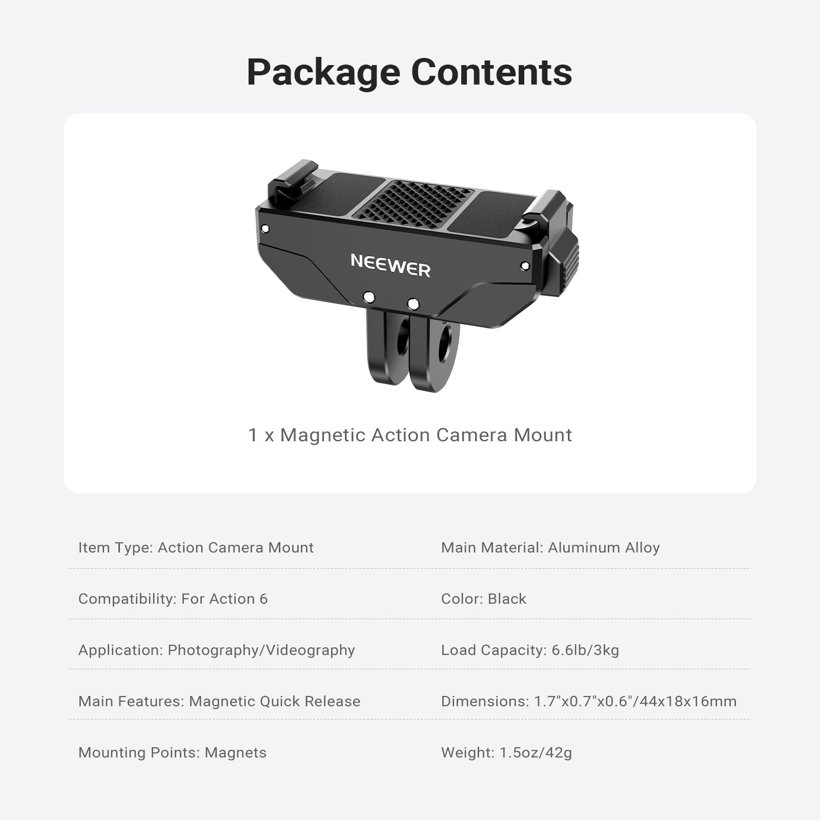 NEEWER AC071 Magnetic Quick Release Mount For DJI Osmo Action 6
