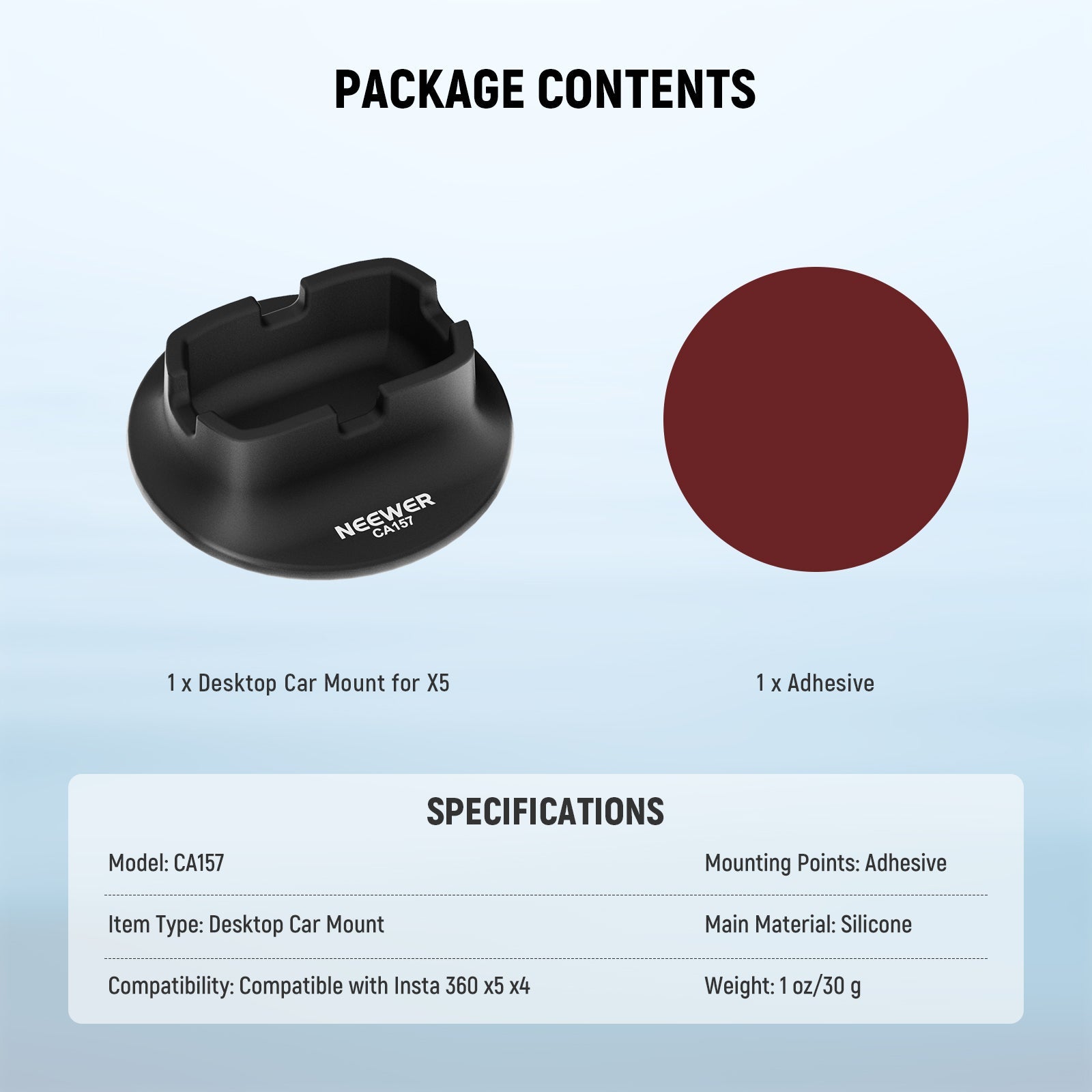 NEEWER CA157 Desktop Car Mount Silicone Base for Insta360 X5/X4