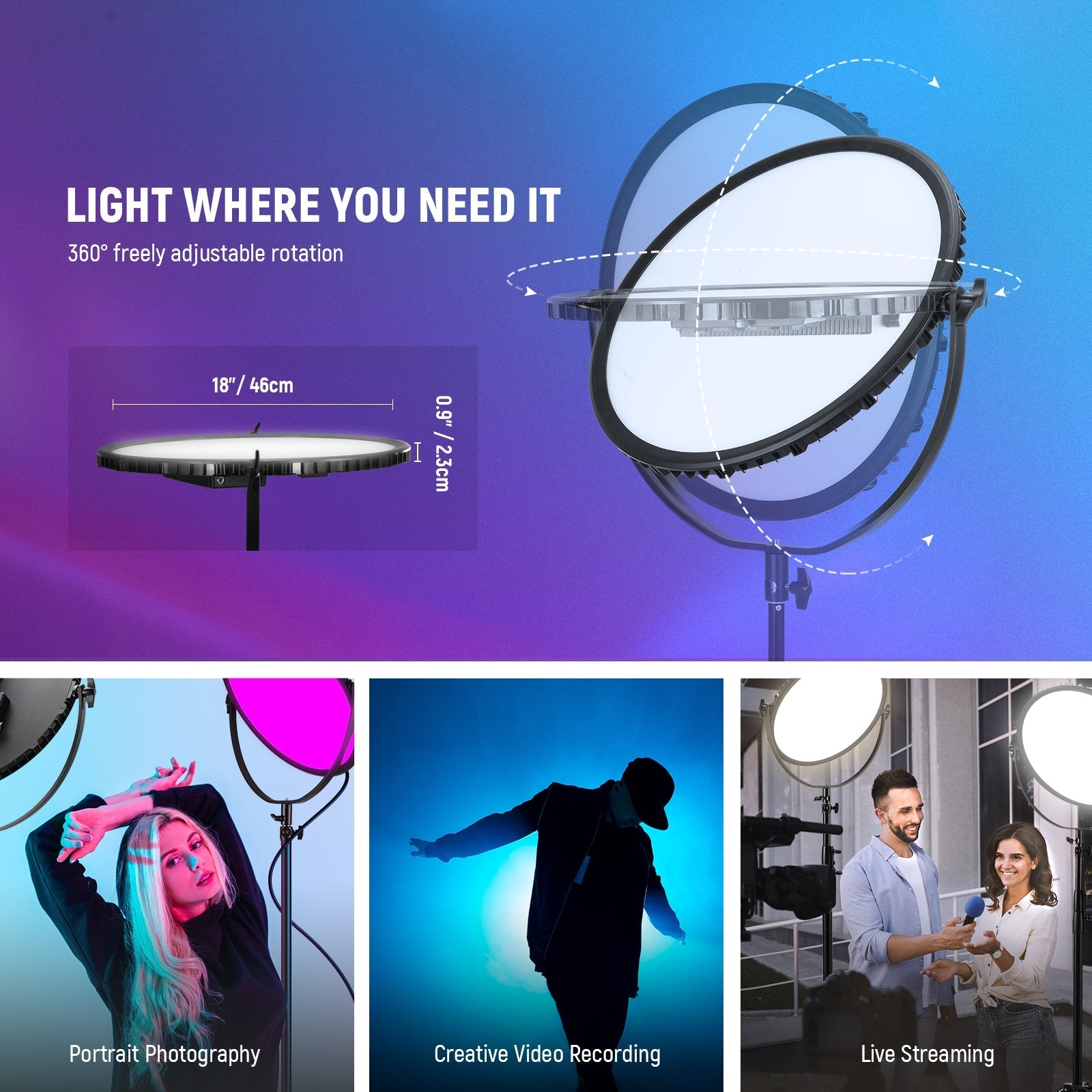 NEEWER GR18C 18" LED Round Panel Video Light