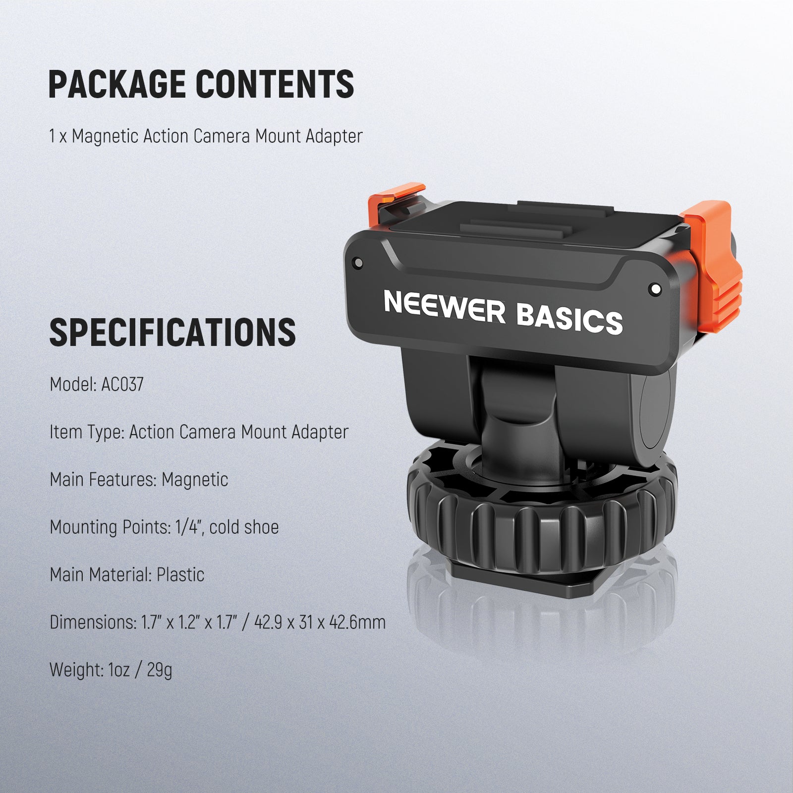 NEEWER BASICS AC037 Magnetic Mount Adapter For DJI OSMO Action 3/4/5 Pro