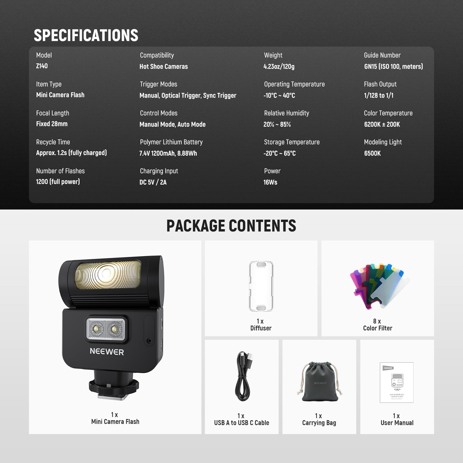 NEEWER Z140 16Ws Mini Camera Flash Light