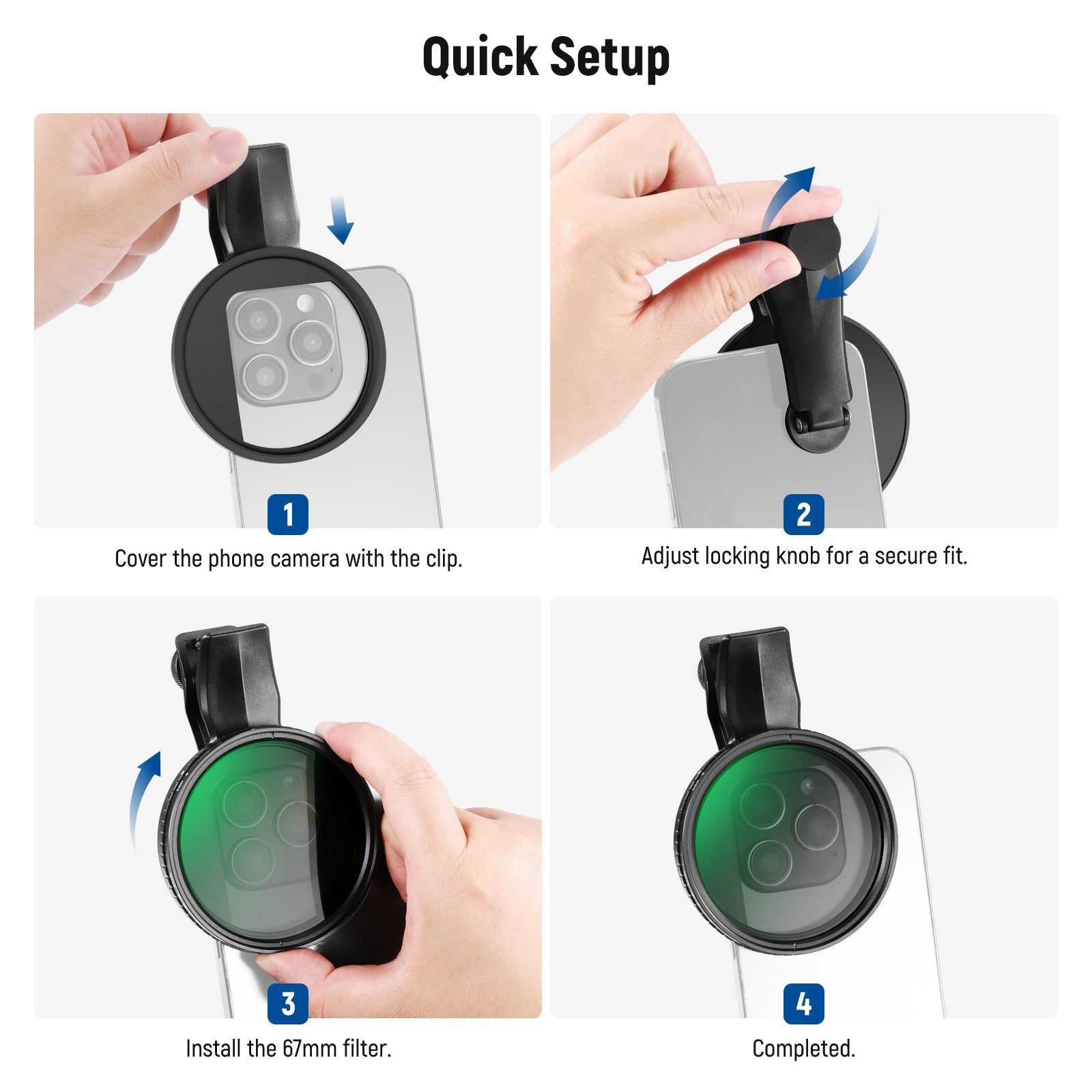NEEWER FL-B21/FL-B25 67mm Variable ND2-32 Filter with Clip For Smartphone