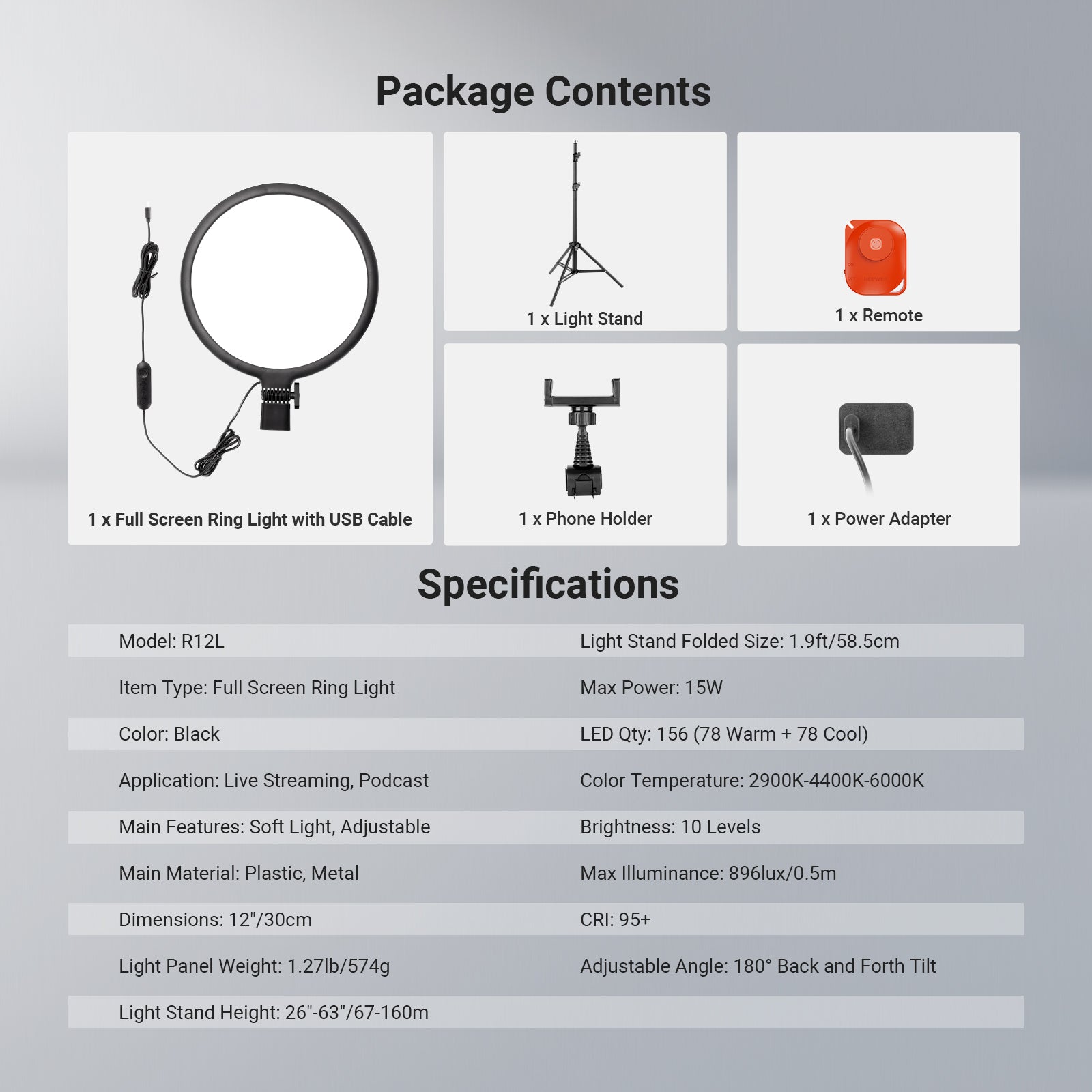 NEEWER BASICS R10L/R12L Full Screen Ring Light