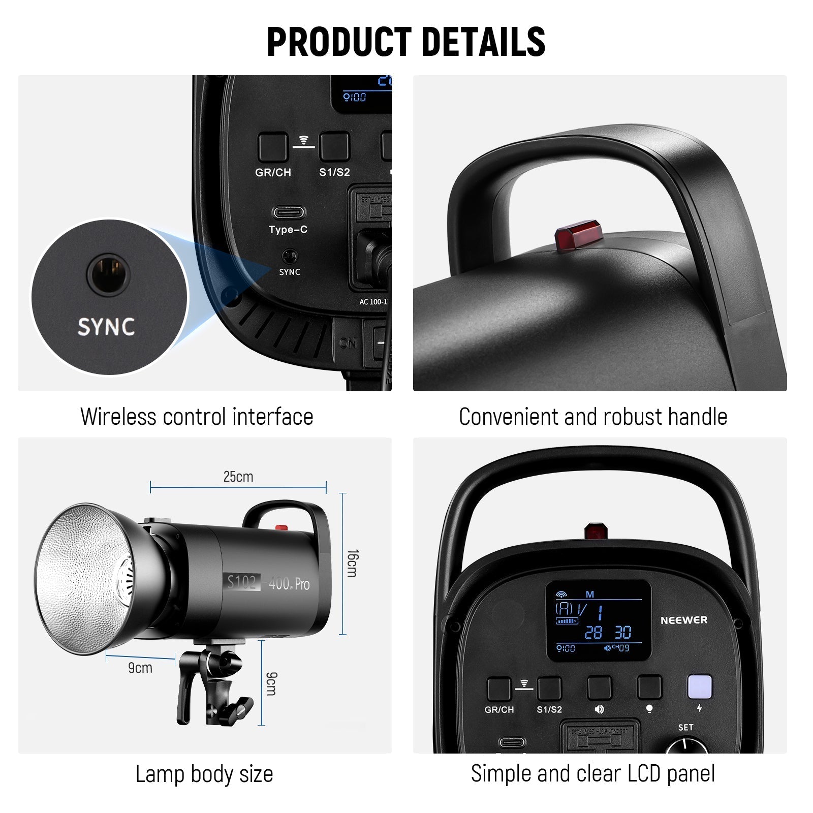 NEEWER 2 Pack S102-400W PRO 400Ws Studio Monolight Flash Light Kit