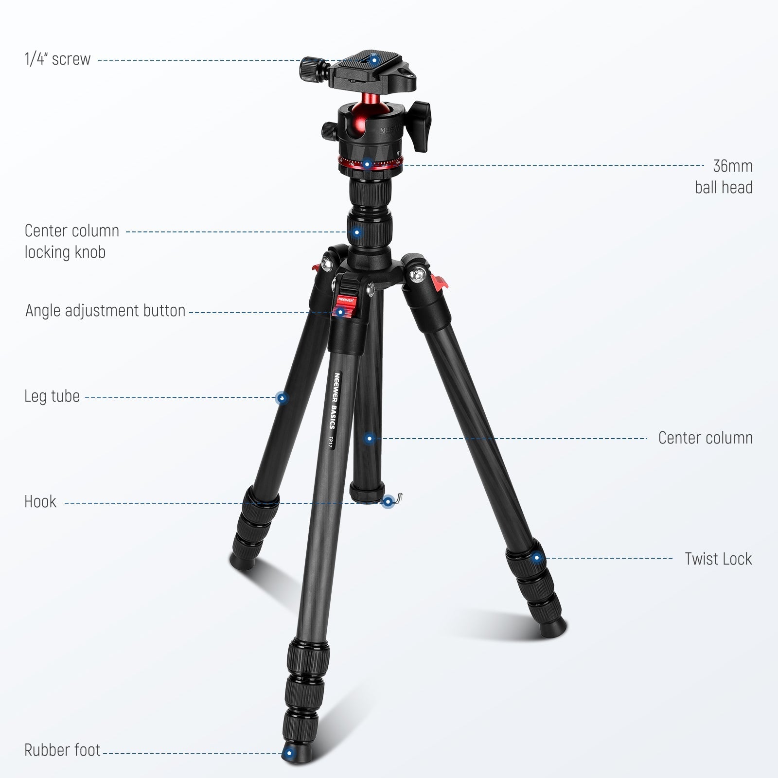 NEEWER BASICS TP17 Carbon Fiber Travel Tripod