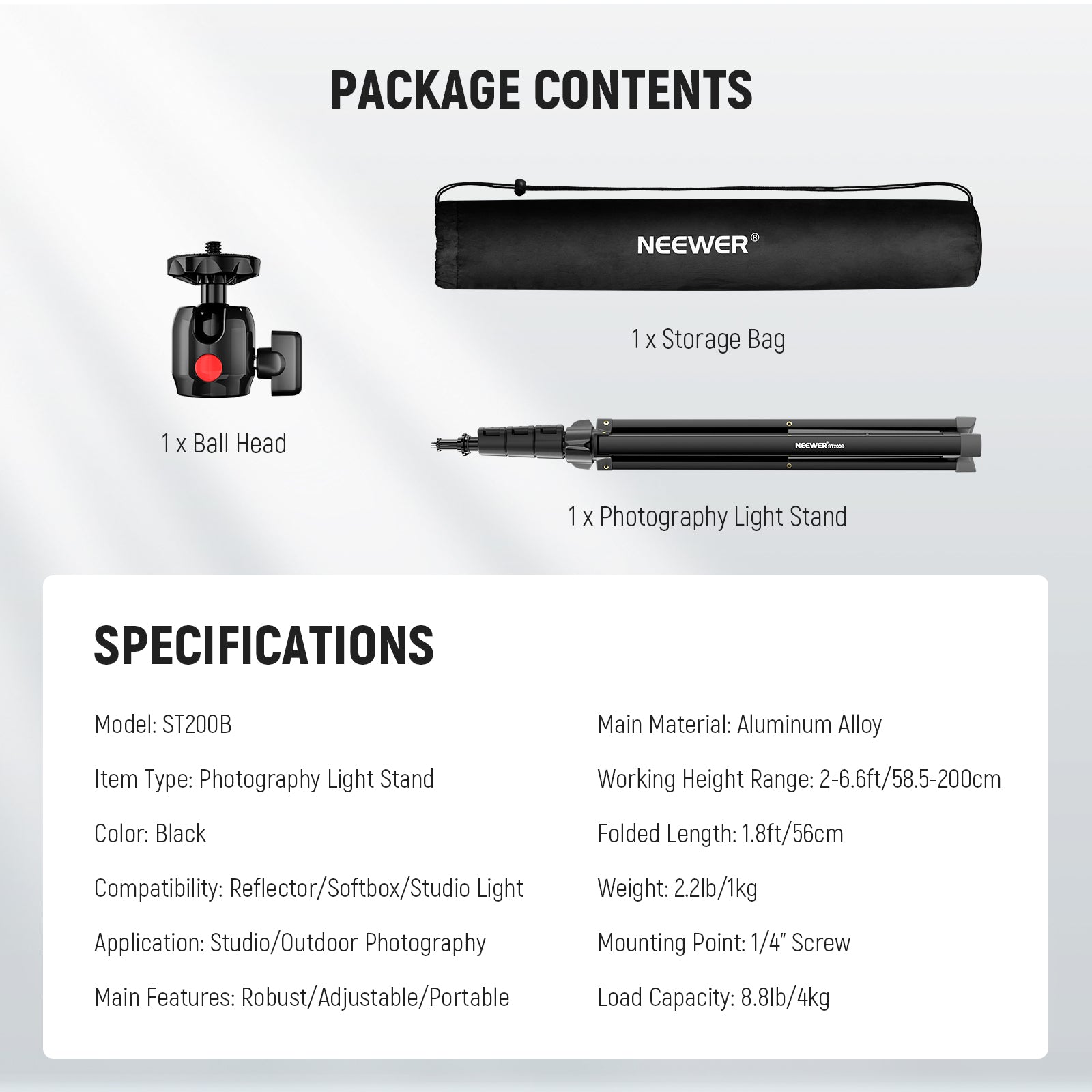 NEEWER ST200B 200cm Photography Light Stand