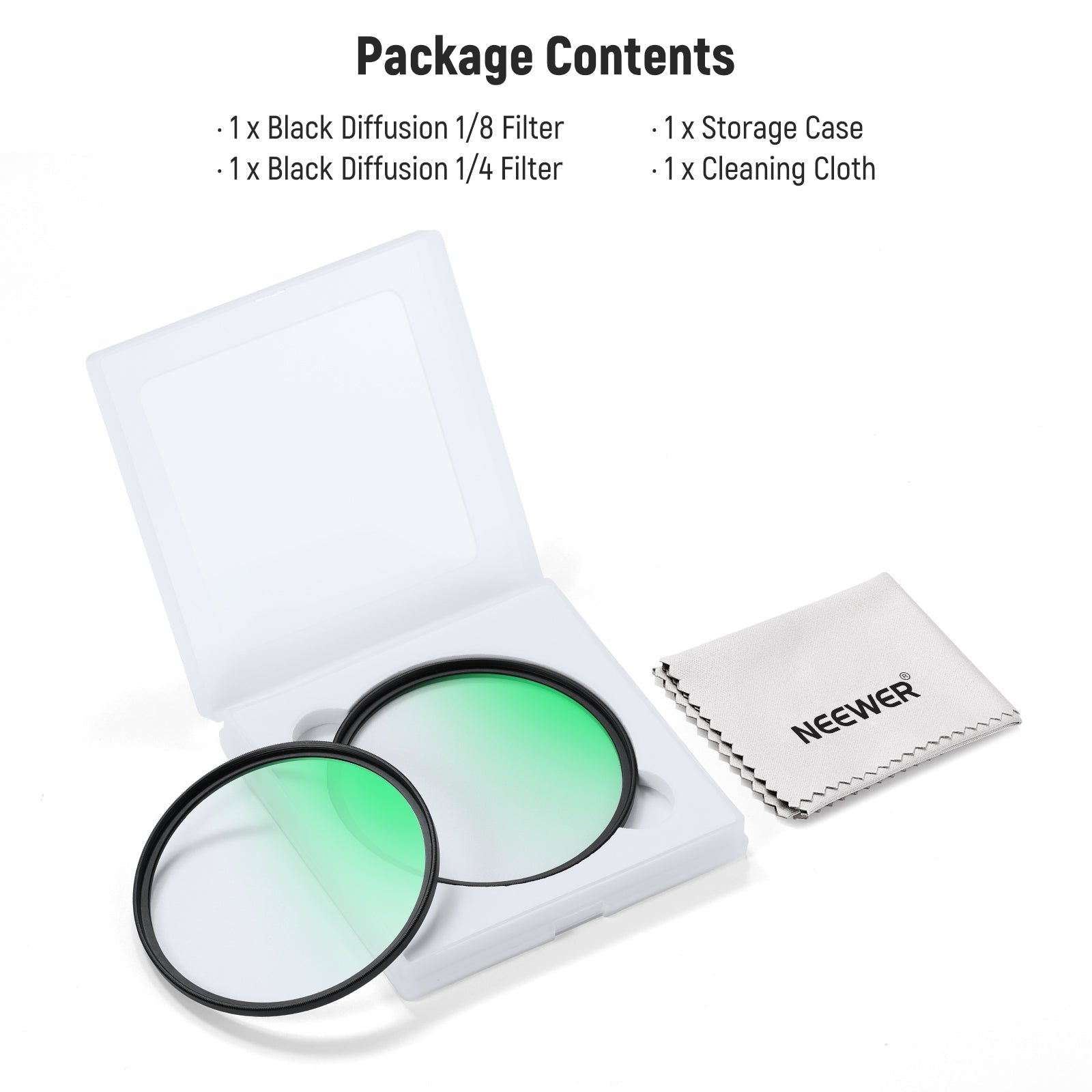 NEEWER 2 Pack 1/4 & 1/8 Black Diffusion Lens Filter Set