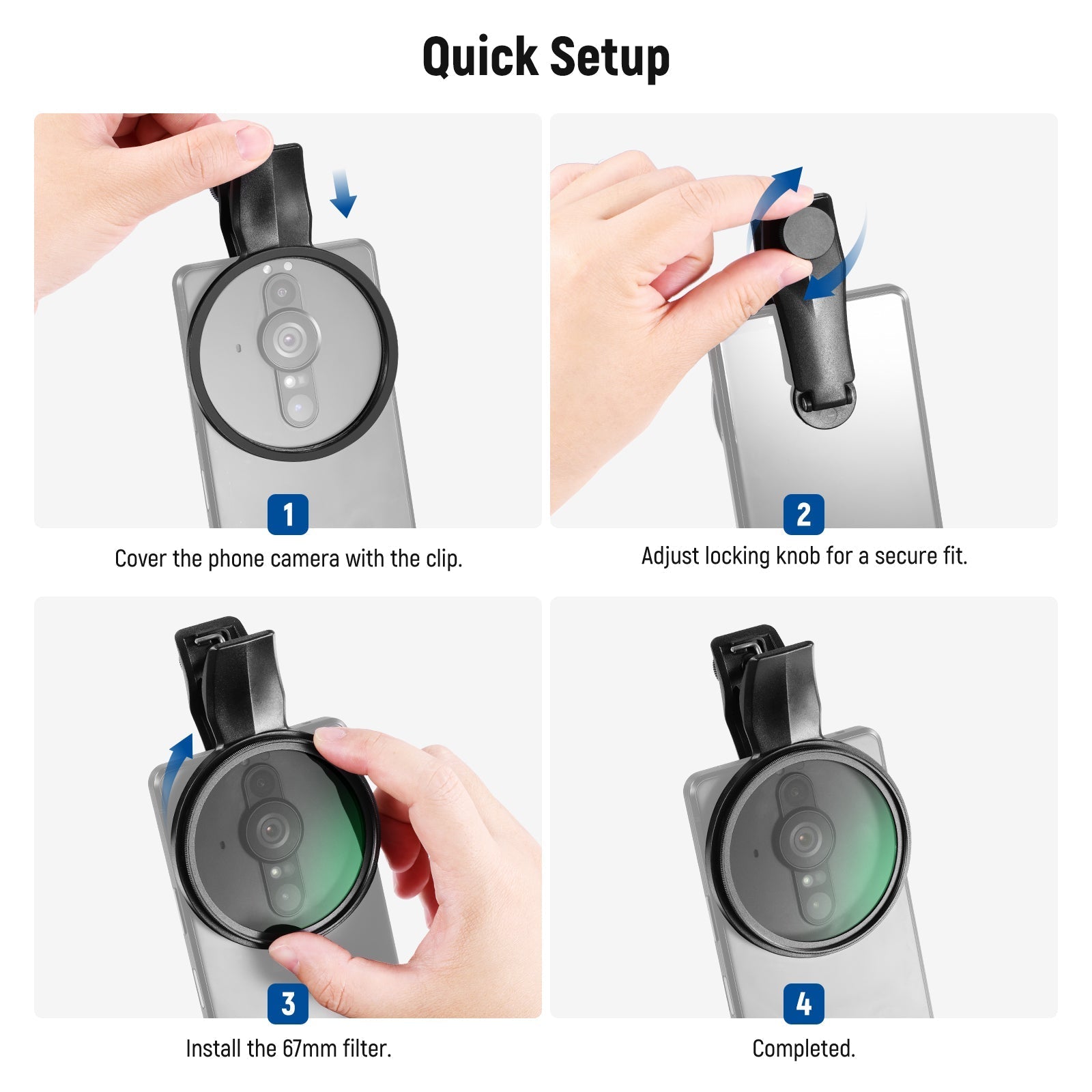 NEEWER FL-B24/FL-B20 67mm Black Diffusion 1/4 Filter with Clip For Smartphone