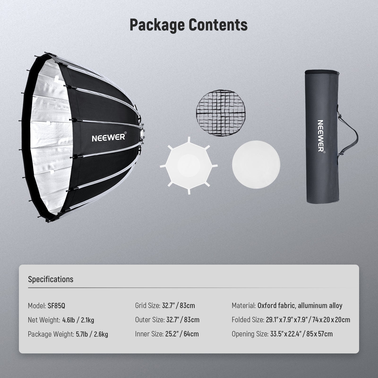 NEEWER 65CM/85CM/120CM Parabolic Softbox