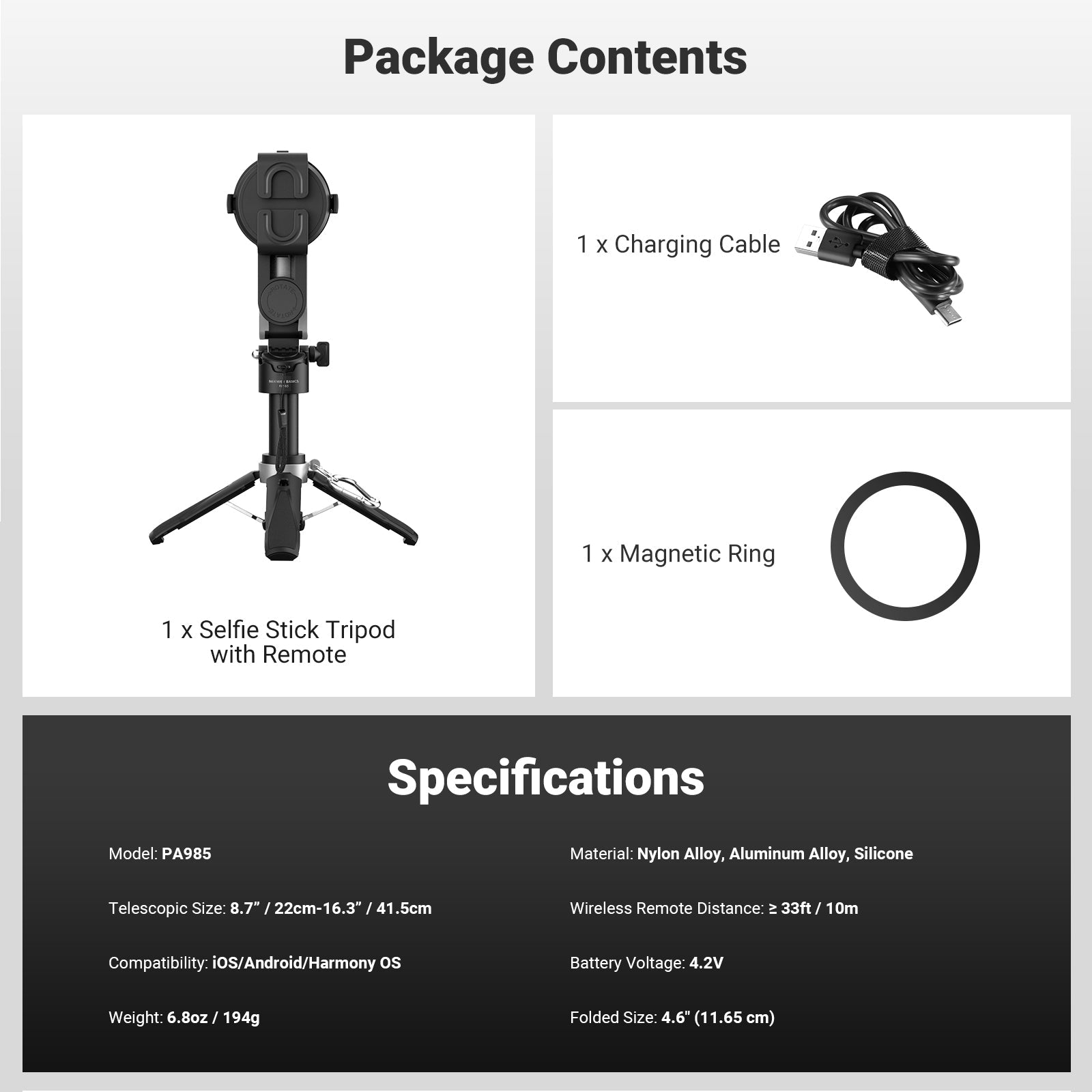 NEEWER BASICS PA985 Magnetic Selfie Stick Tripod