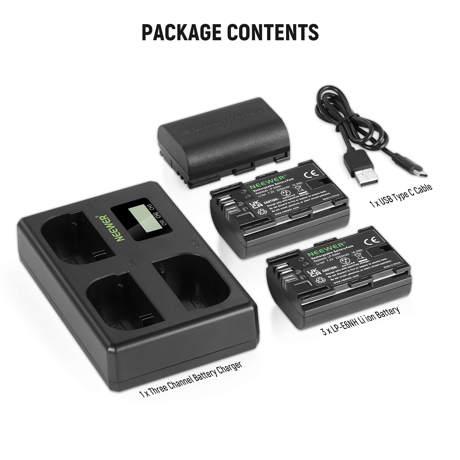 NEEWER Replacement Battery and Charger Set for Canon LP-E6NH