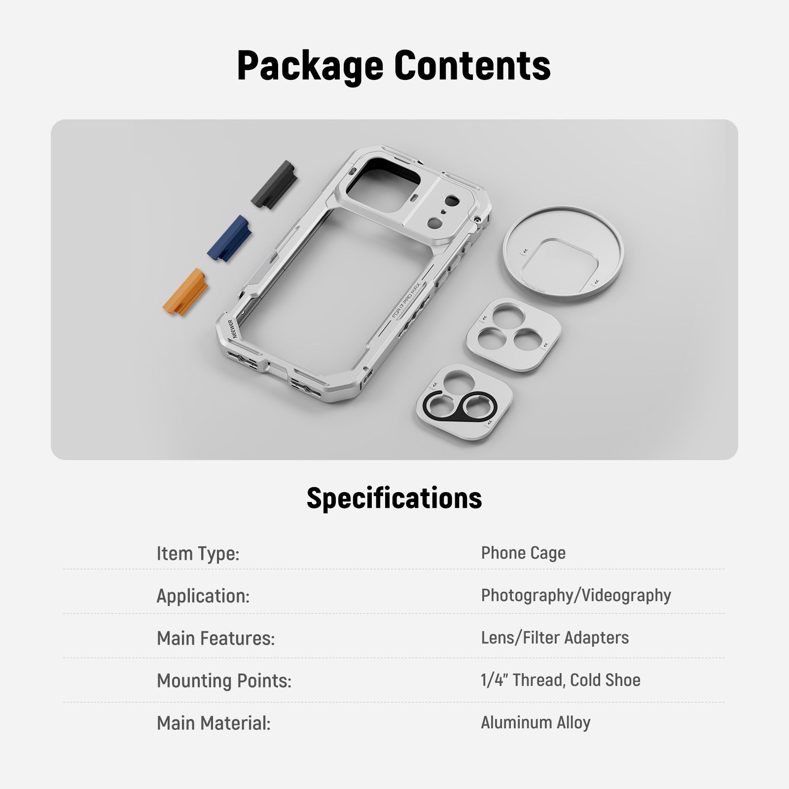NEEWER PA143/PA144 Phone Cage Compatible with iPhone 17 Pro/Pro Max