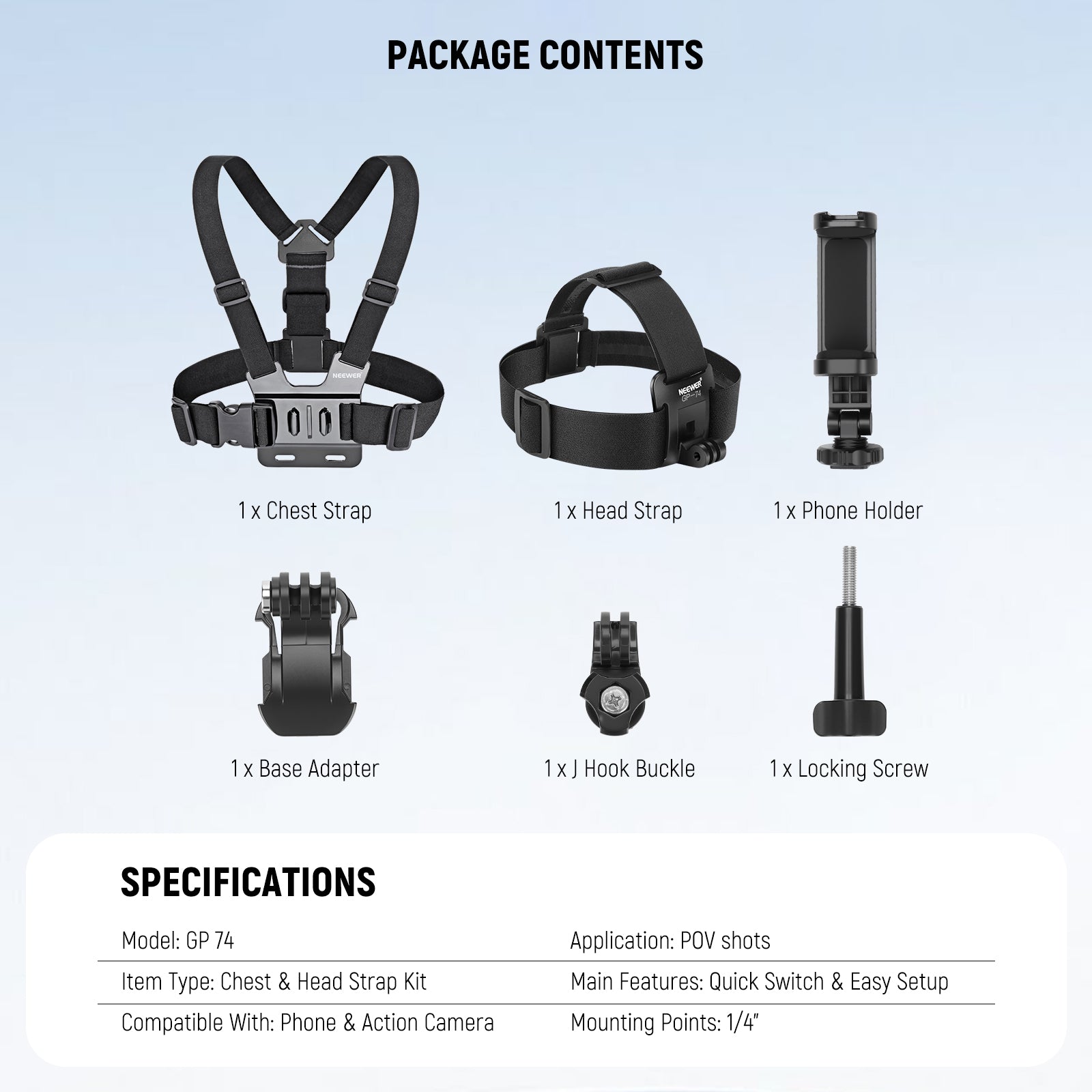 NEEWER GP-74 Phone Chest & Head Strap Mount Accessories Kit