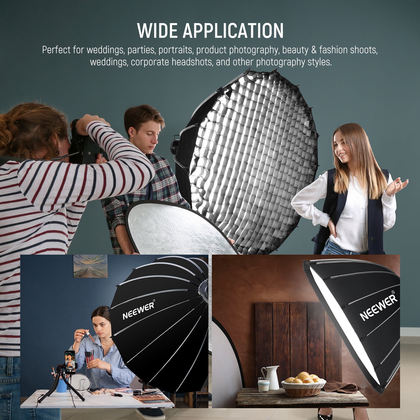 NEEWER 60CM/90CM/120CM Quick Release Parabolic Softbox