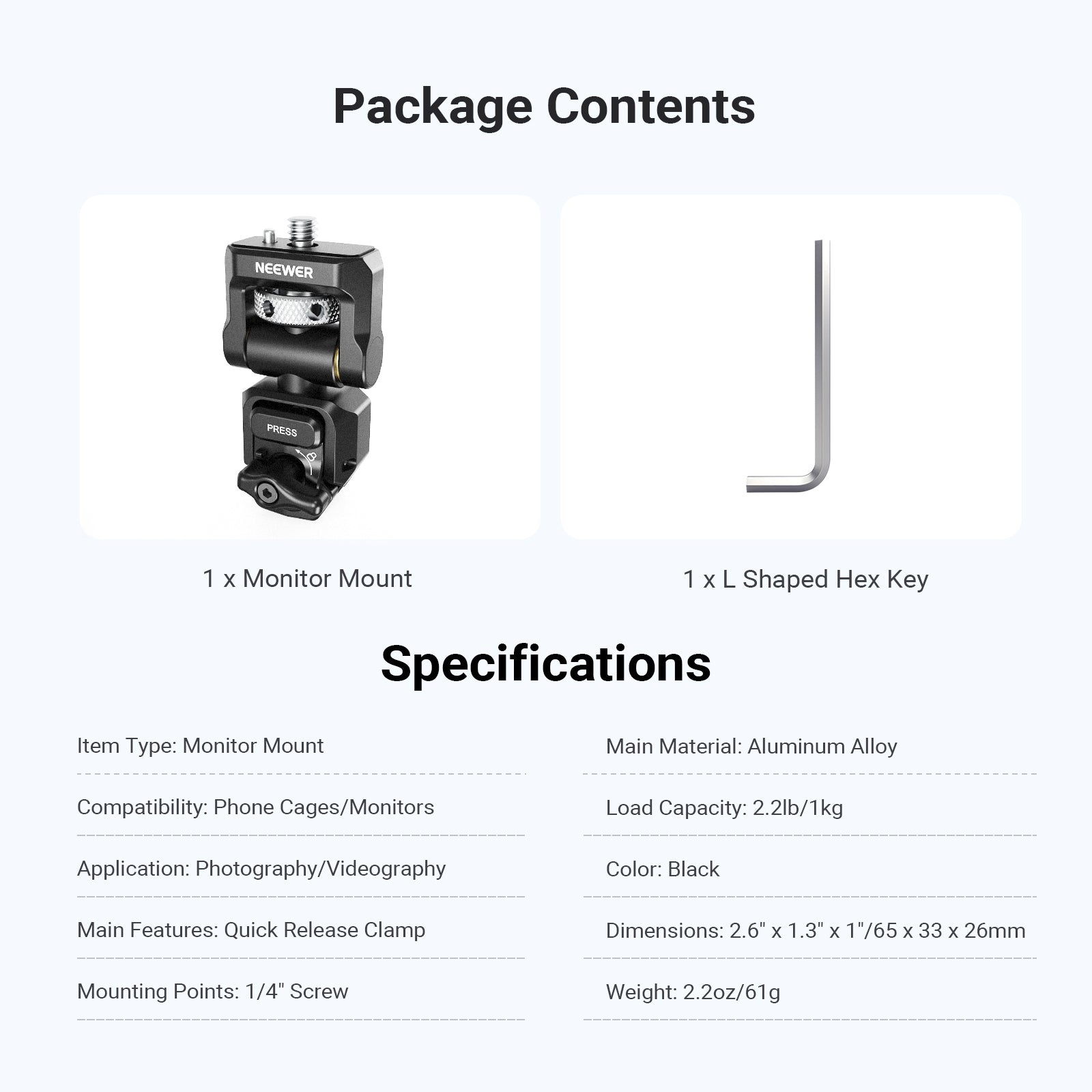 NEEWER PA127 Quick Release Monitor Mount for Phone Cage