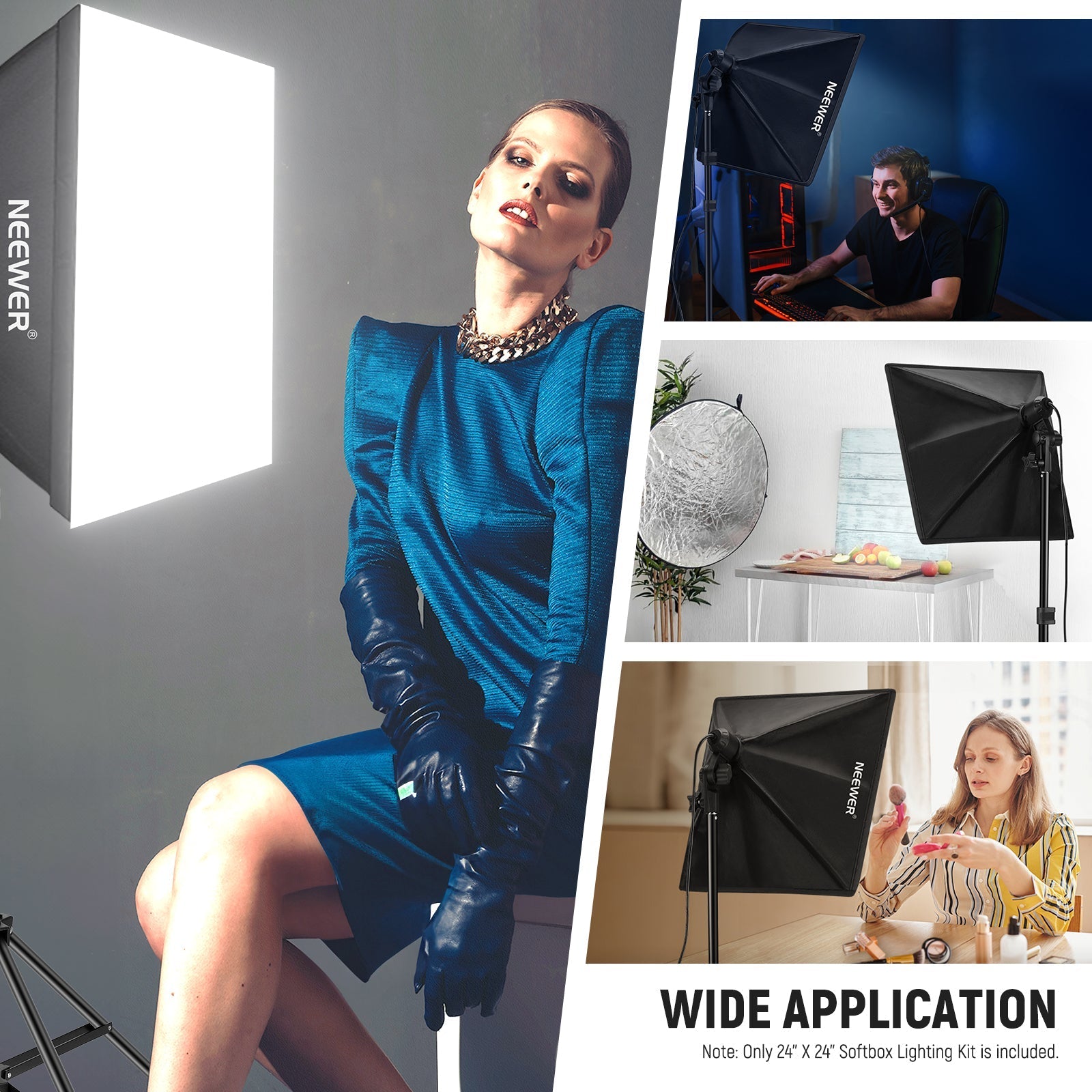 NEEWER NK300 24"X24"/60x60 350W Equivalent Softbox Lighting Kit