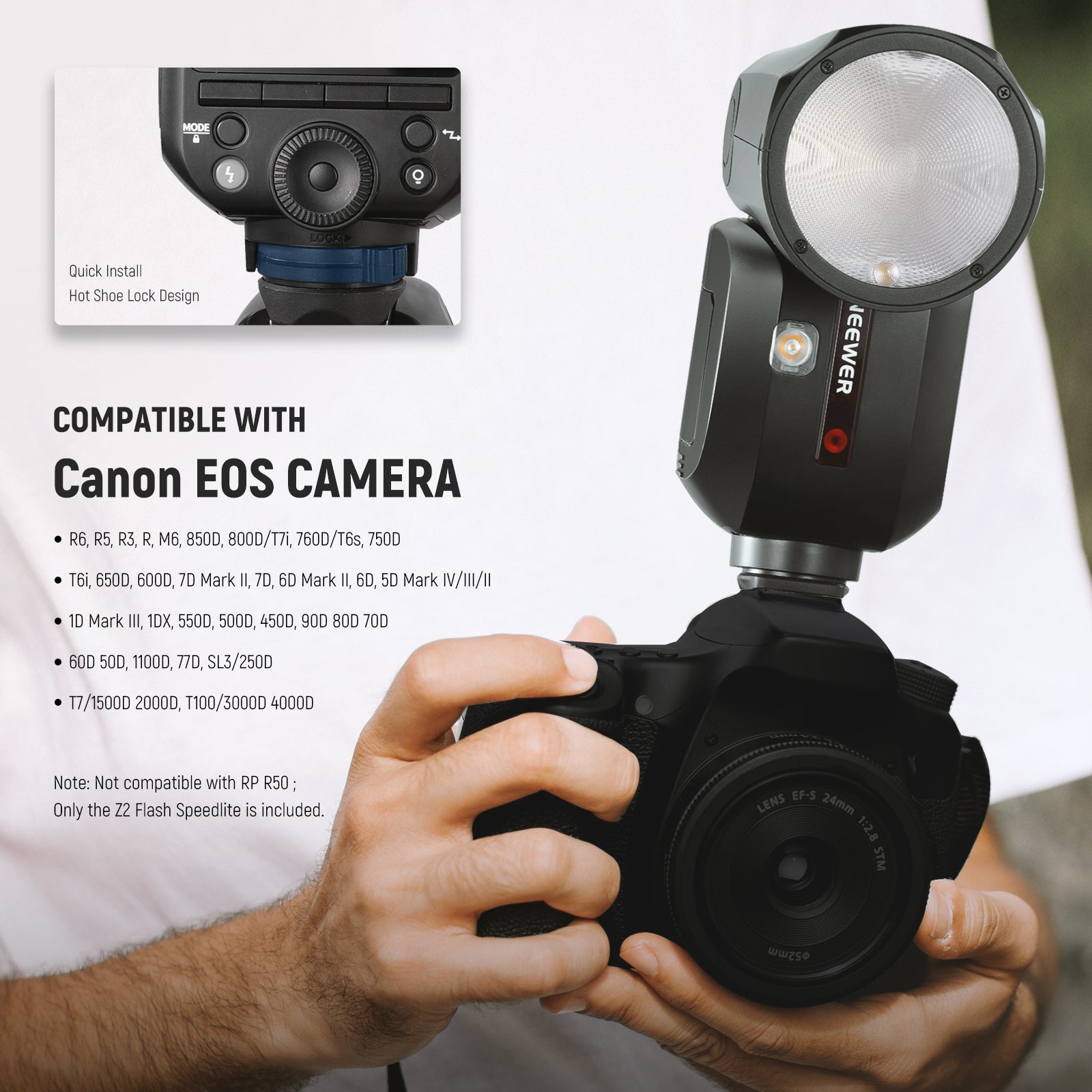 NEEWER Z2 3000mAh Battery TTL Round Head Flash Speedlite with Diffuser