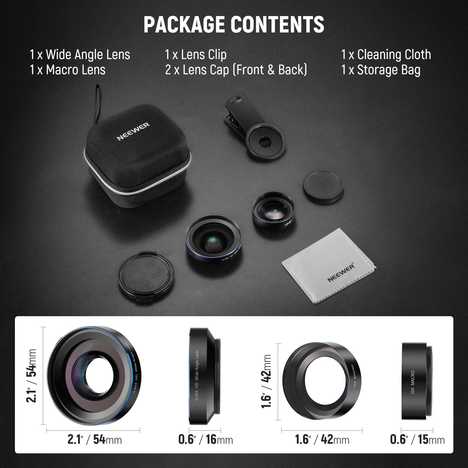 NEEWER BASICS LS-67 2 In 1 0.45x Wide Angle + 15x Macro Phone Lens Kit