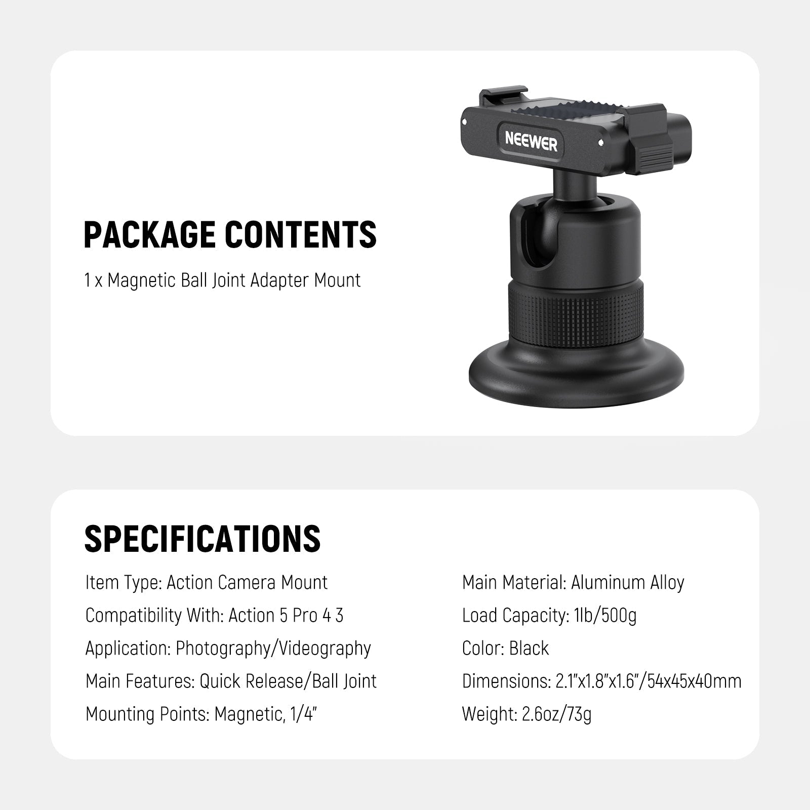 NEEWER AC013 Magnetic Camera Mount For DJI Osmo 360 Action 5 Pro/4/3