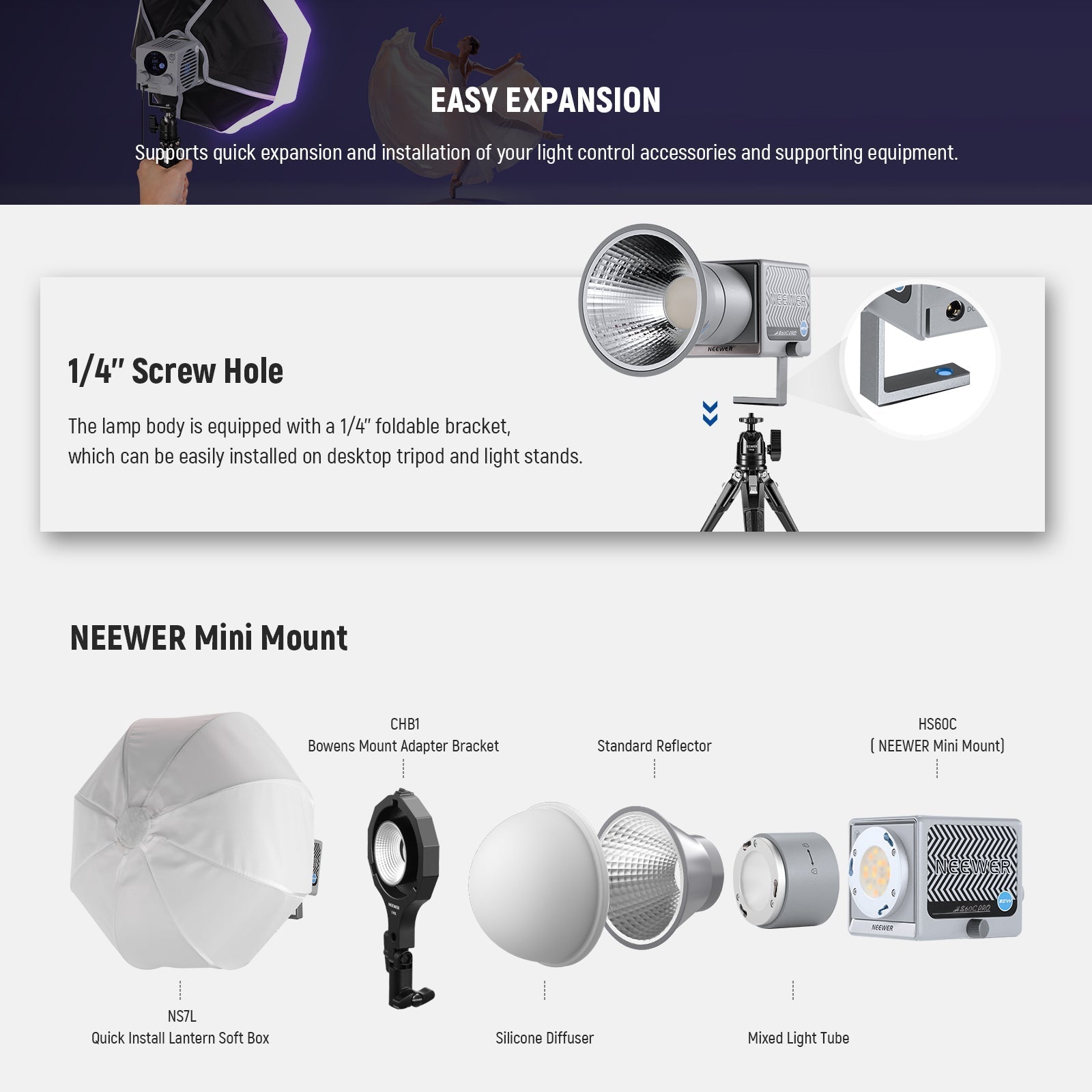NEEWER HS60C Pro 60W Portable RGB LED Video Light
