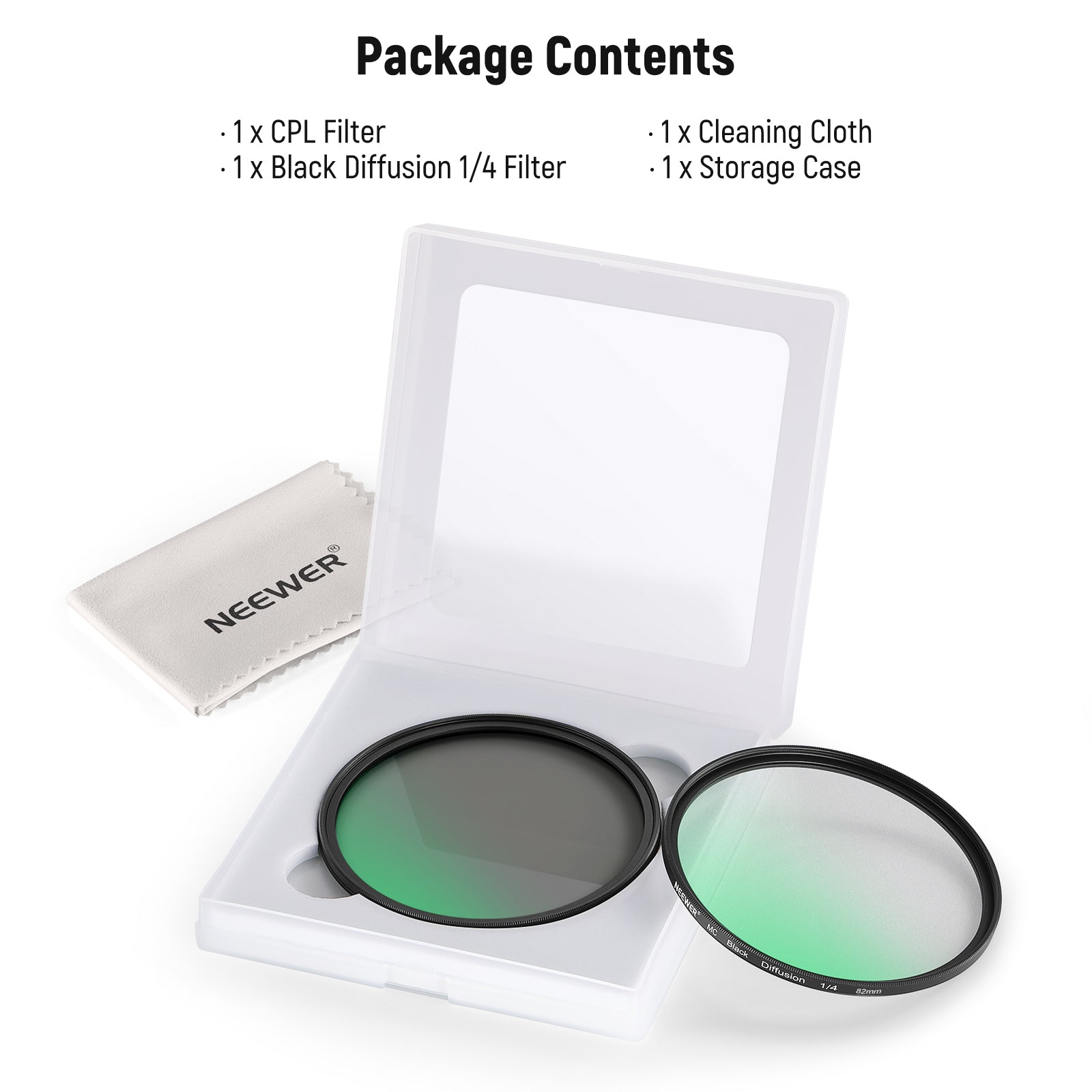 NEEWER 2 Pack CPL + Black Diffusion 1/4 Filter Set