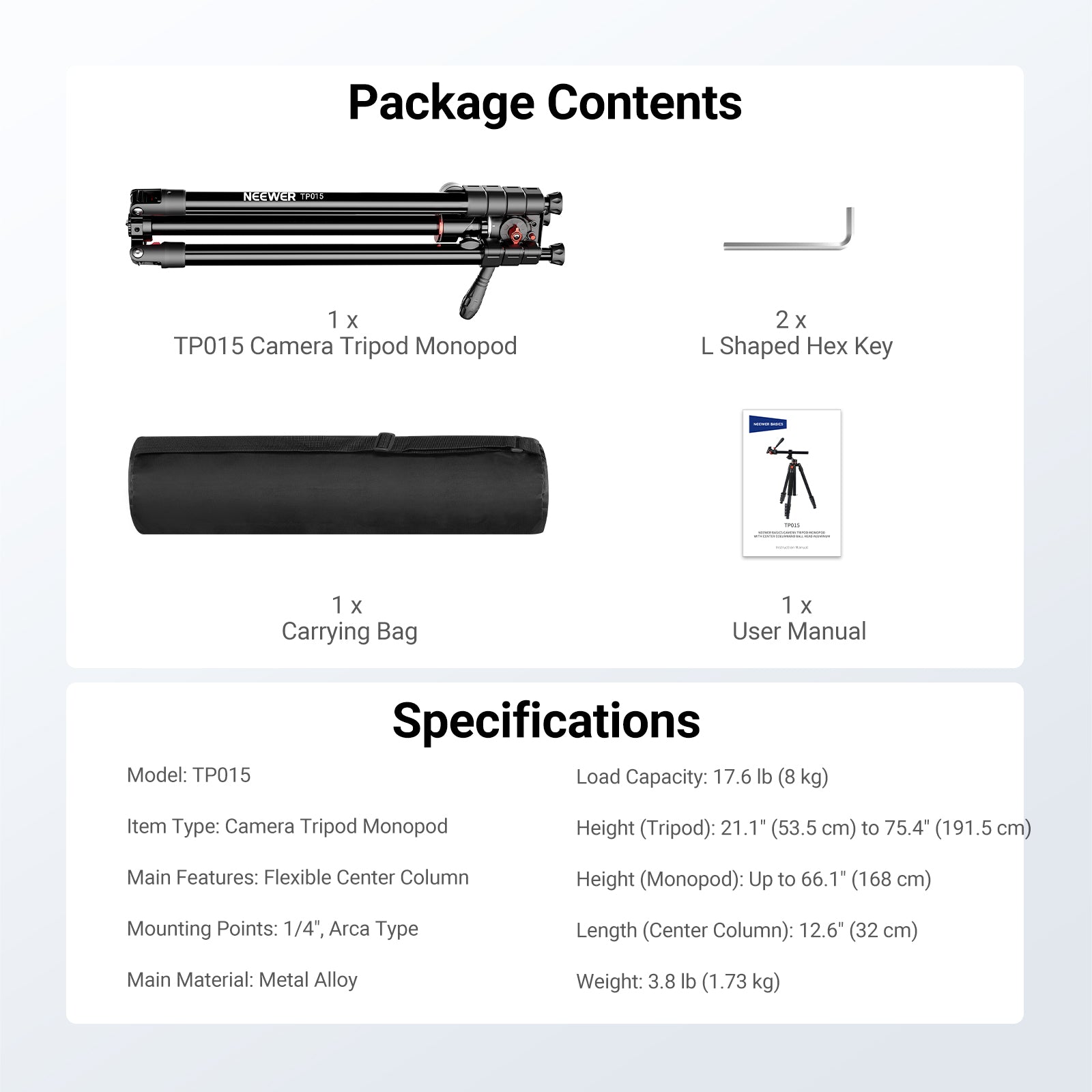 NEEWER BASICS TP015 Overhead Camera Tripod Monopod