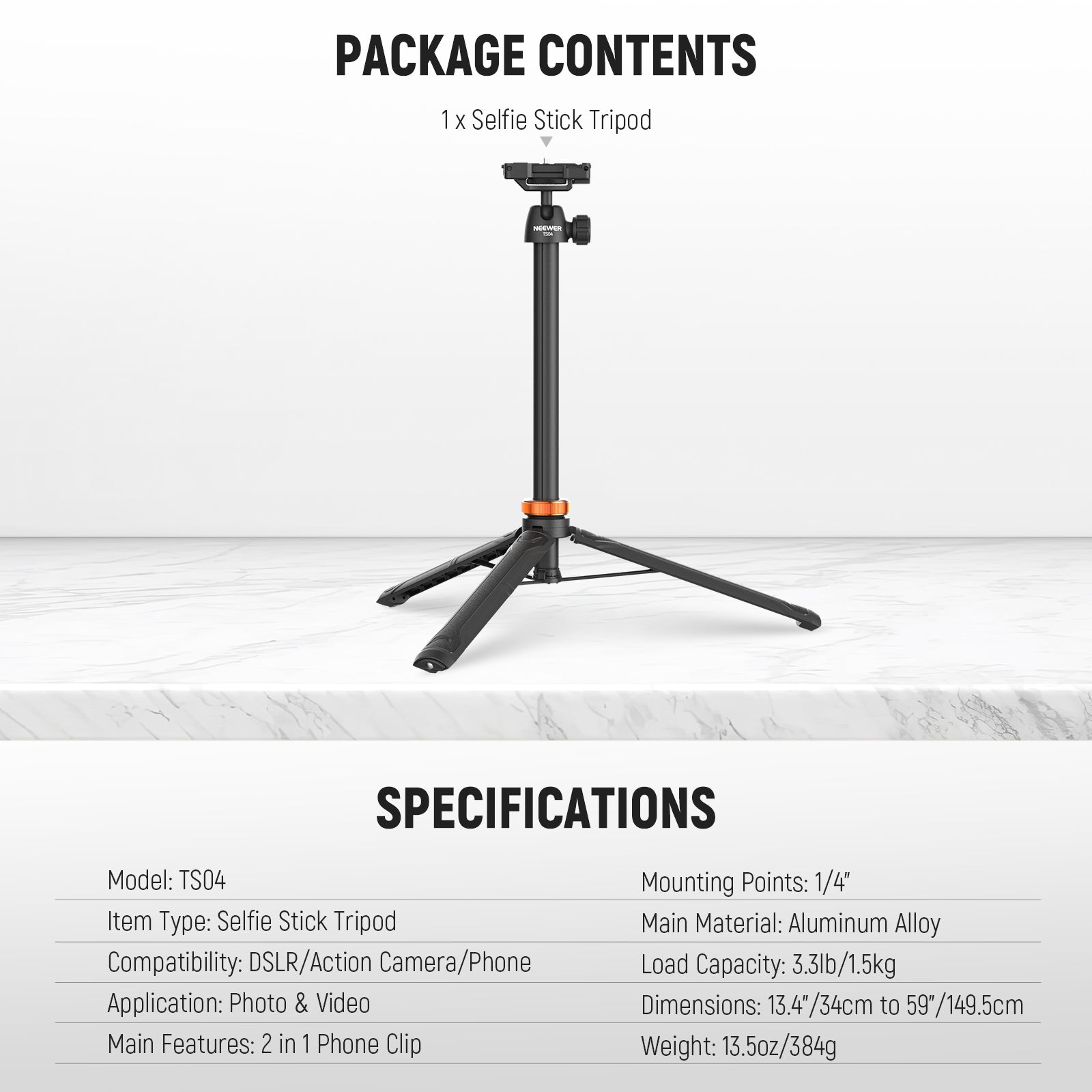 NEEWER BASICS TS04 59" Selfie Stick Tripod