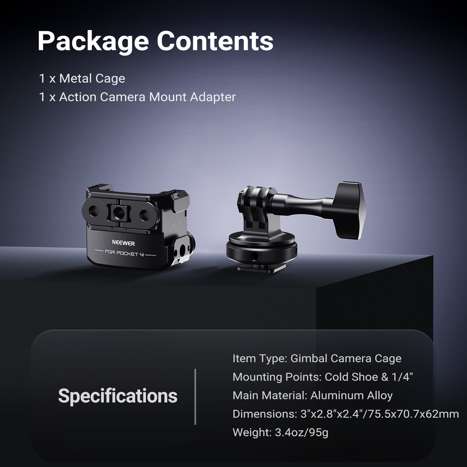 NEEWER AC069 Action Camera Cage Compatible with DJI Osmo Pocket 4 & Xtra Muse