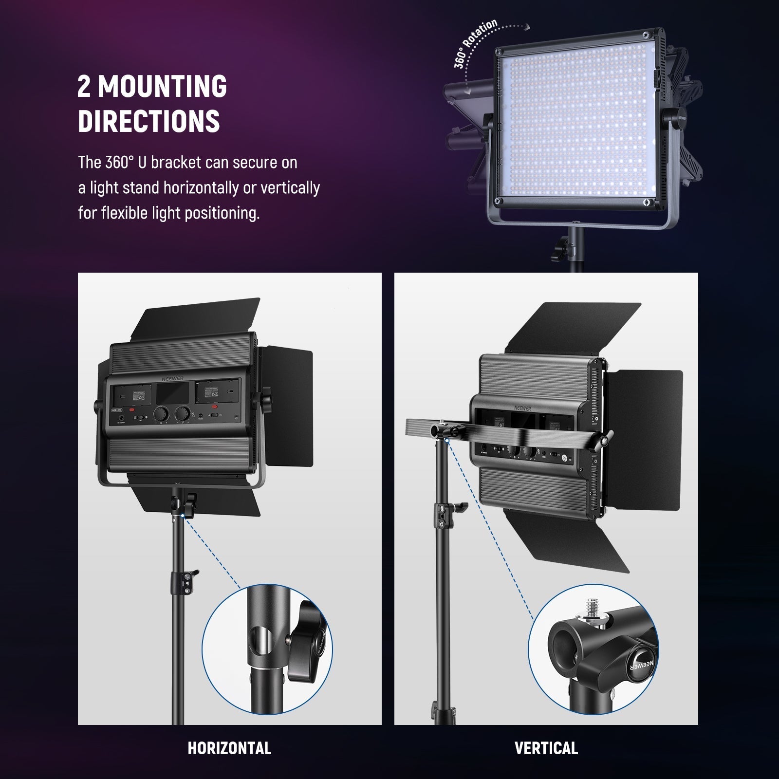 NEEWER 2 Pack RGB1200 LED Video Light