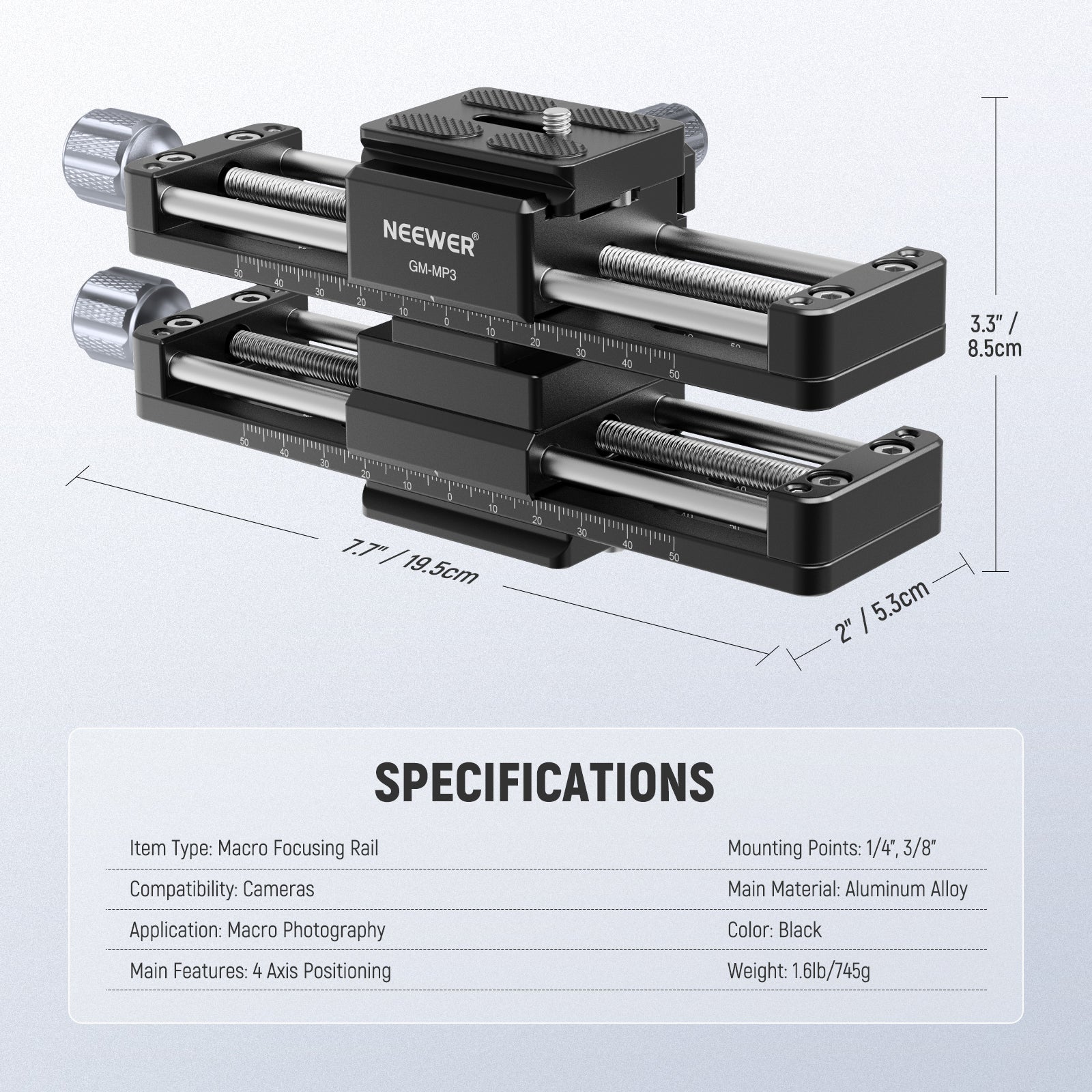 NEEWER GM-MP3 4 Axis Macro Focusing Rail
