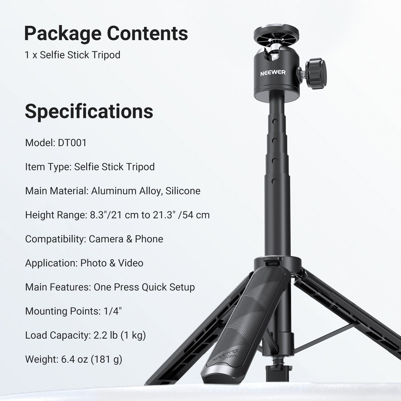 NEEWER BASICS DT001 Extendable Selfie Stick Tripod