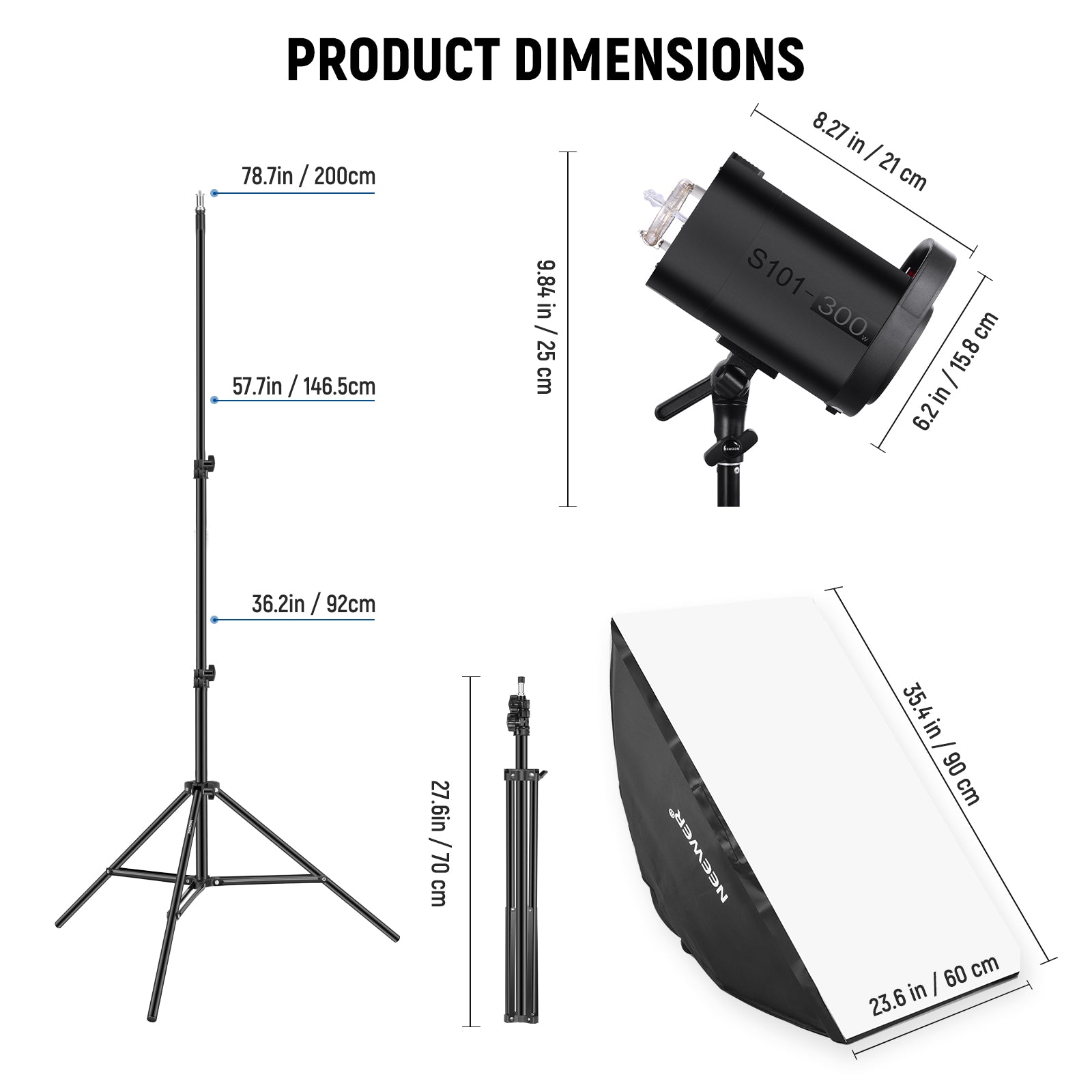 NEEWER 2 Pack S101-300W 300Ws Studio Monolight Flash Light Kit